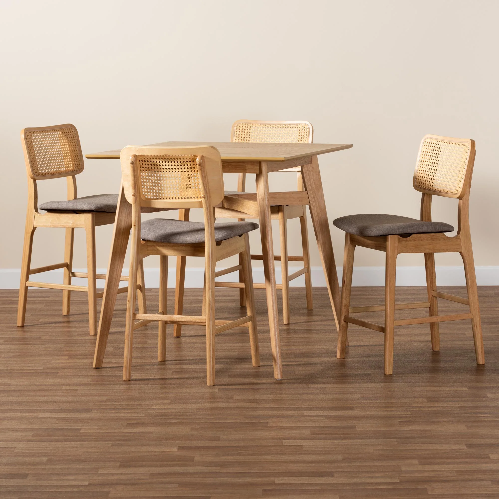Baxton Studio Dannon Mid-Century Modern Grey Fabric and Natural Oak Finished Wood 5-Piece Pub Set - Image 9