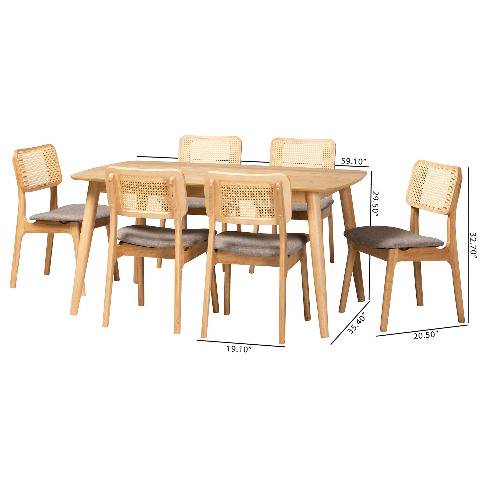 Baxton Studio Dannon Mid-Century Modern Grey Fabric and Natural Oak Finished Wood 7-Piece Dining Set - Image 10