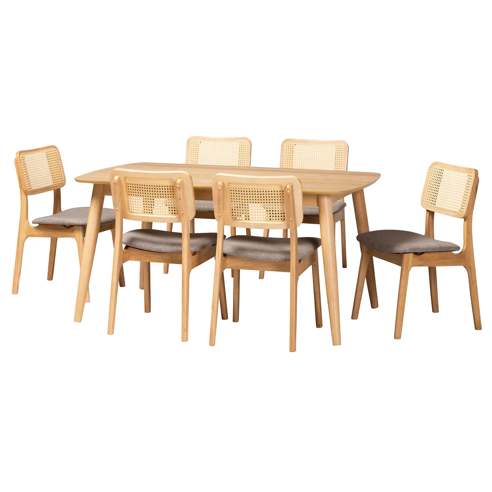 Baxton Studio Dannon Mid-Century Modern Grey Fabric and Natural Oak Finished Wood 7-Piece Dining Set - Image 2