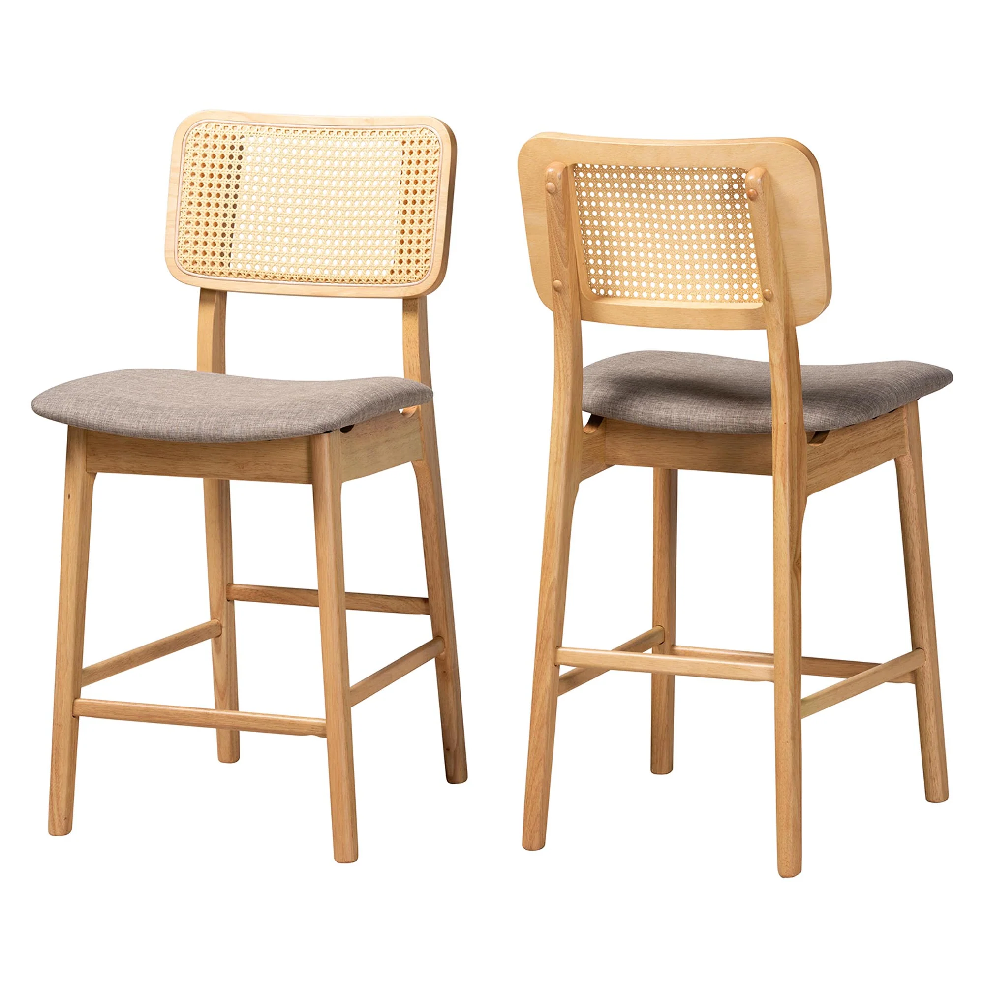 Baxton Studio Dannon Mid-Century Modern Grey Fabric and Walnut Brown Finished Wood 2-Piece Counter Stool Set - Image 11