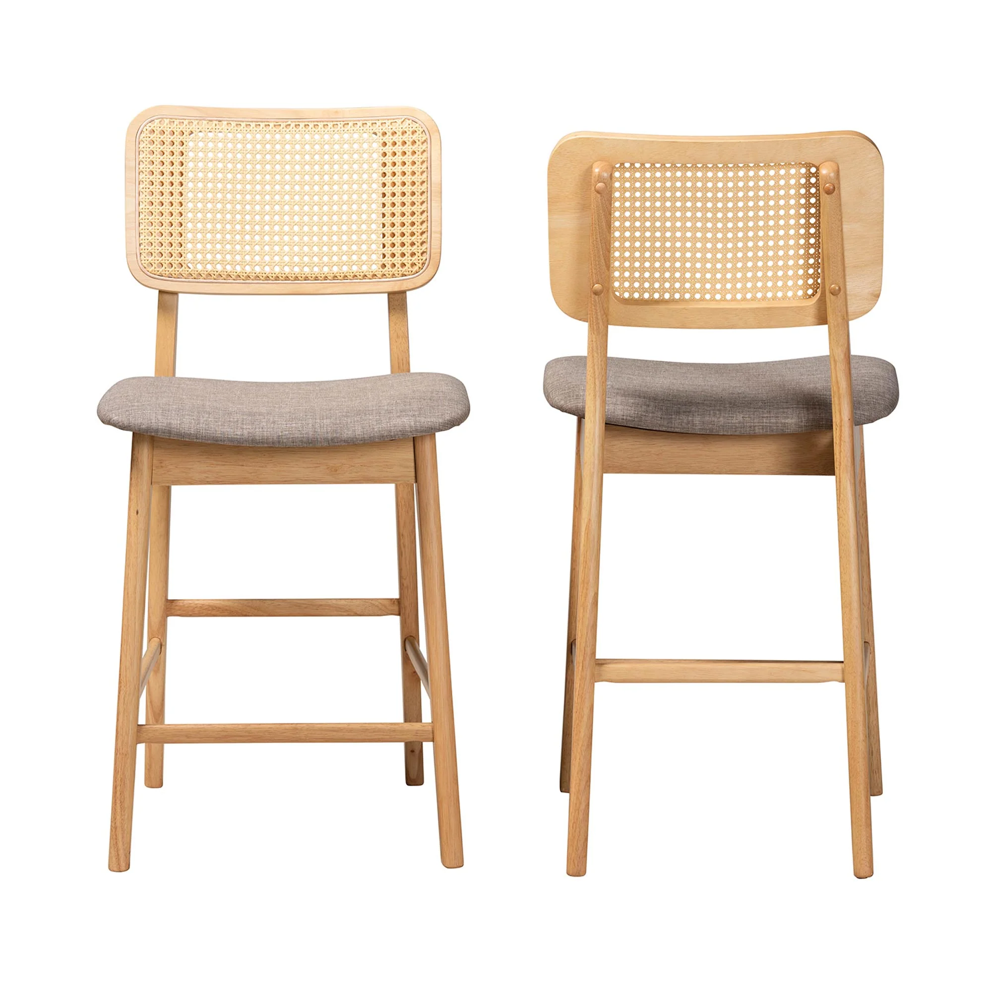 Baxton Studio Dannon Mid-Century Modern Grey Fabric and Walnut Brown Finished Wood 2-Piece Counter Stool Set - Image 12