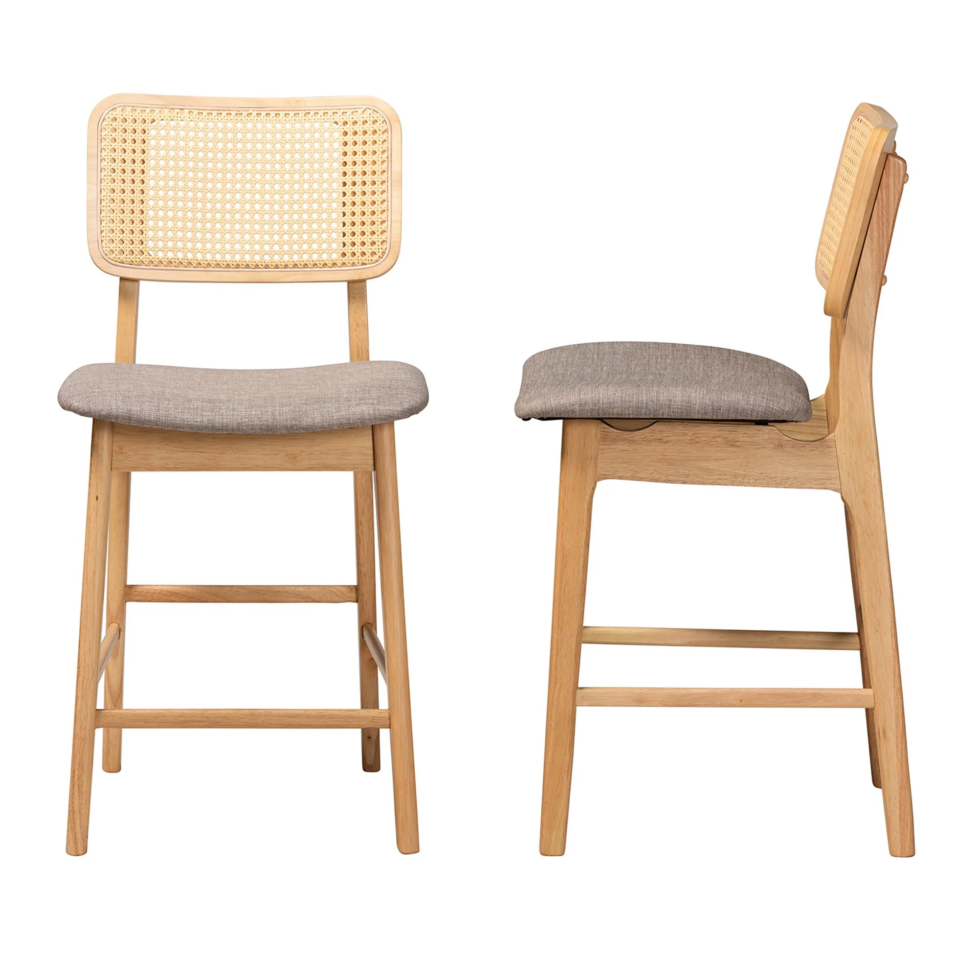 Baxton Studio Dannon Mid-Century Modern Grey Fabric and Walnut Brown Finished Wood 2-Piece Counter Stool Set - Image 13