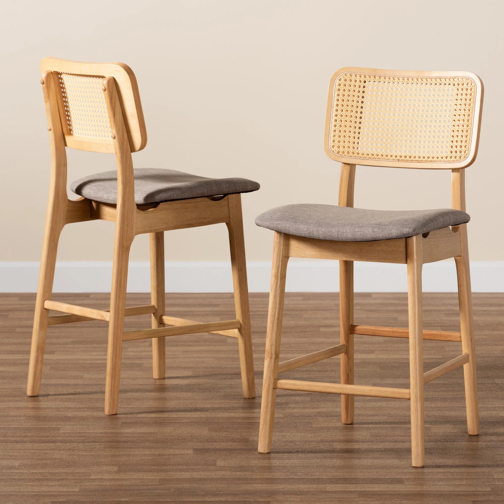 Baxton Studio Dannon Mid-Century Modern Grey Fabric and Walnut Brown Finished Wood 2-Piece Counter Stool Set - Image 18