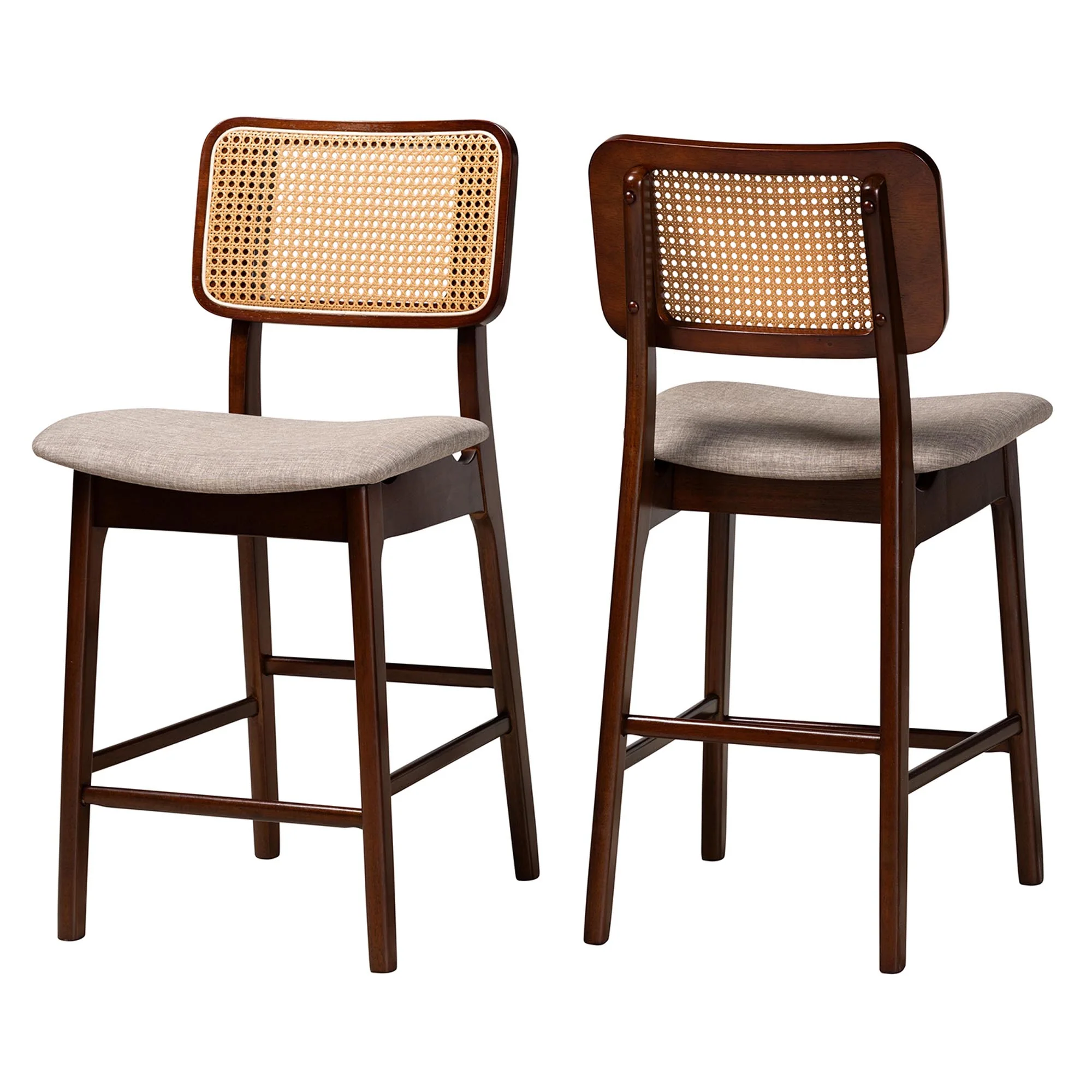 Baxton Studio Dannon Mid-Century Modern Grey Fabric and Walnut Brown Finished Wood 2-Piece Counter Stool Set - Image 2