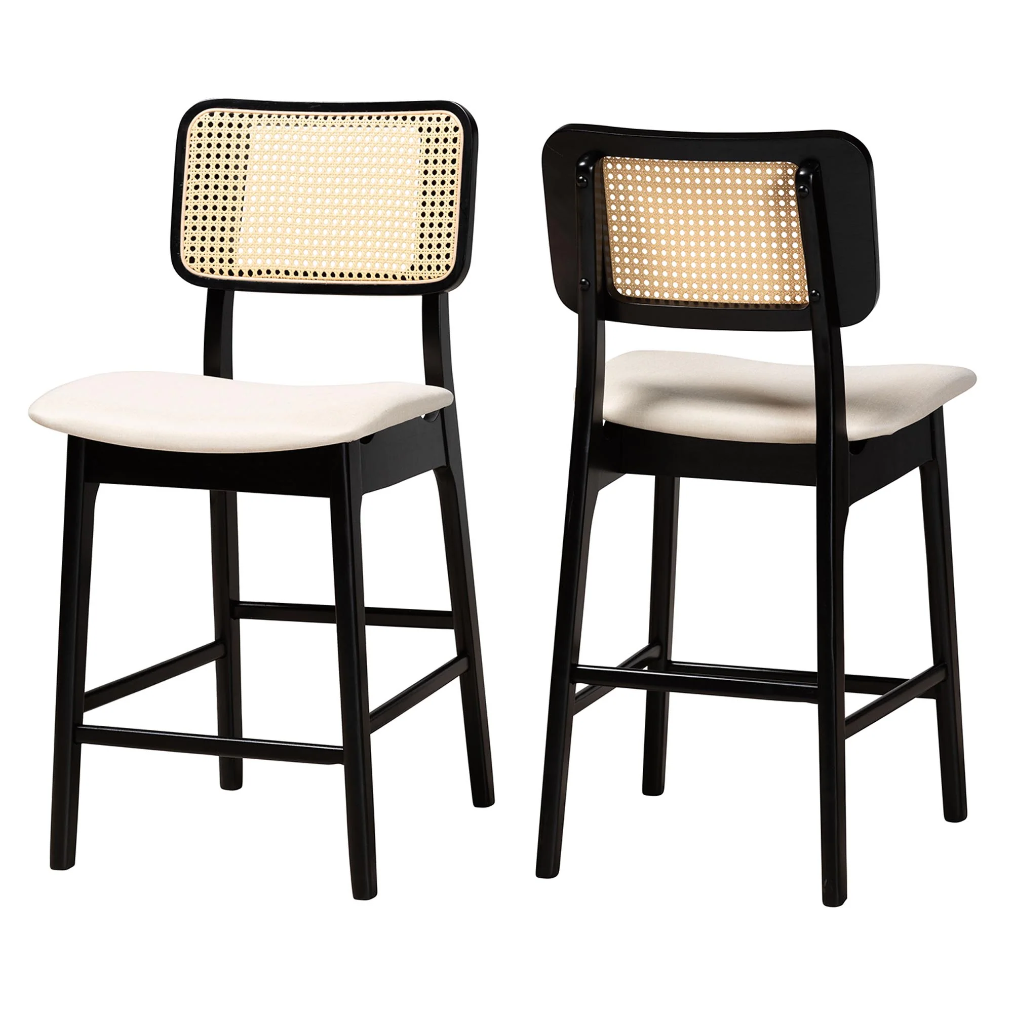 Baxton Studio Dannon Mid-Century Modern Grey Fabric and Walnut Brown Finished Wood 2-Piece Counter Stool Set - Image 20