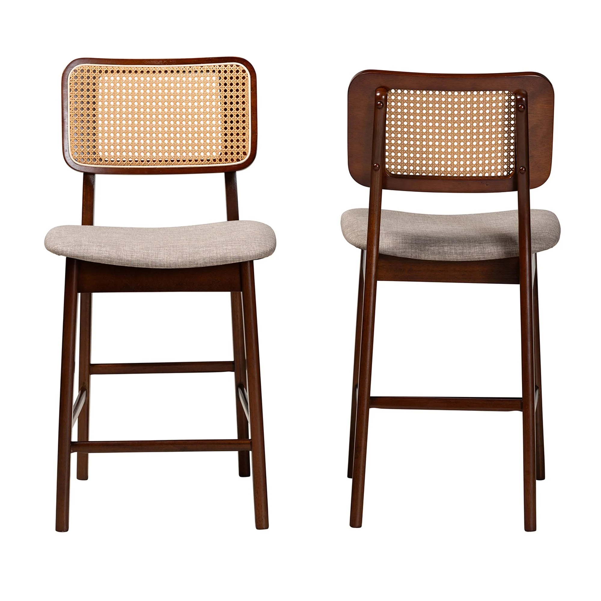 Baxton Studio Dannon Mid-Century Modern Grey Fabric and Walnut Brown Finished Wood 2-Piece Counter Stool Set - Image 3