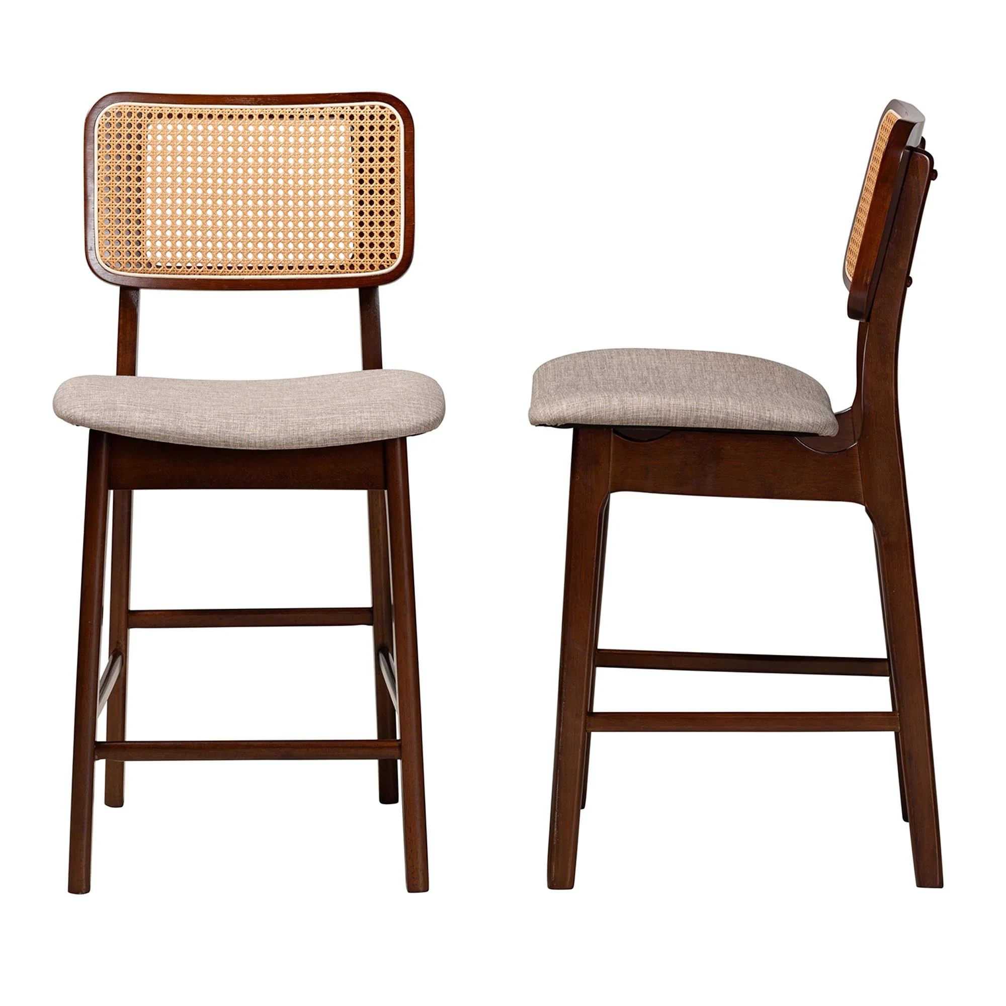 Baxton Studio Dannon Mid-Century Modern Grey Fabric and Walnut Brown Finished Wood 2-Piece Counter Stool Set - Image 4