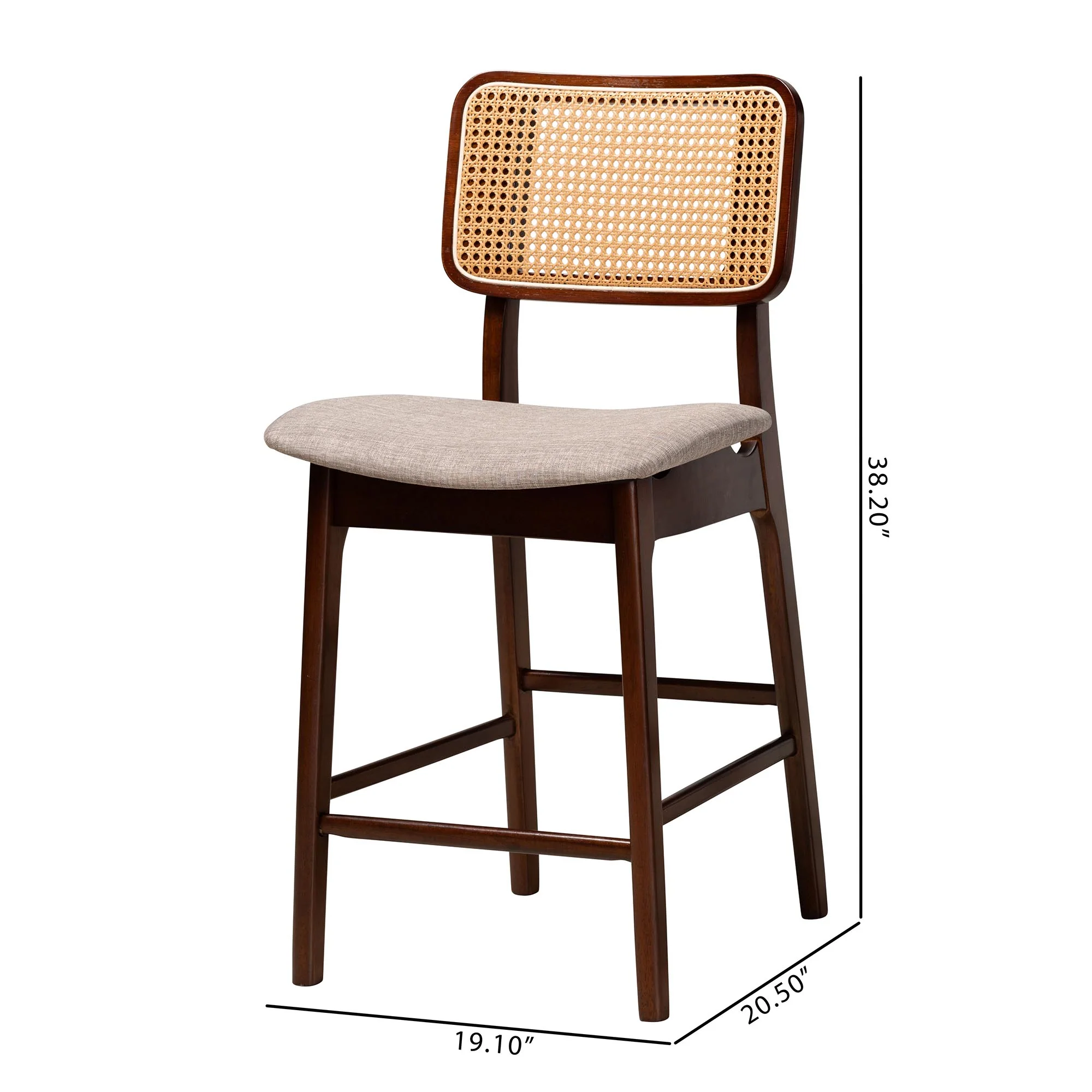 Baxton Studio Dannon Mid-Century Modern Grey Fabric and Walnut Brown Finished Wood 2-Piece Counter Stool Set - Image 8