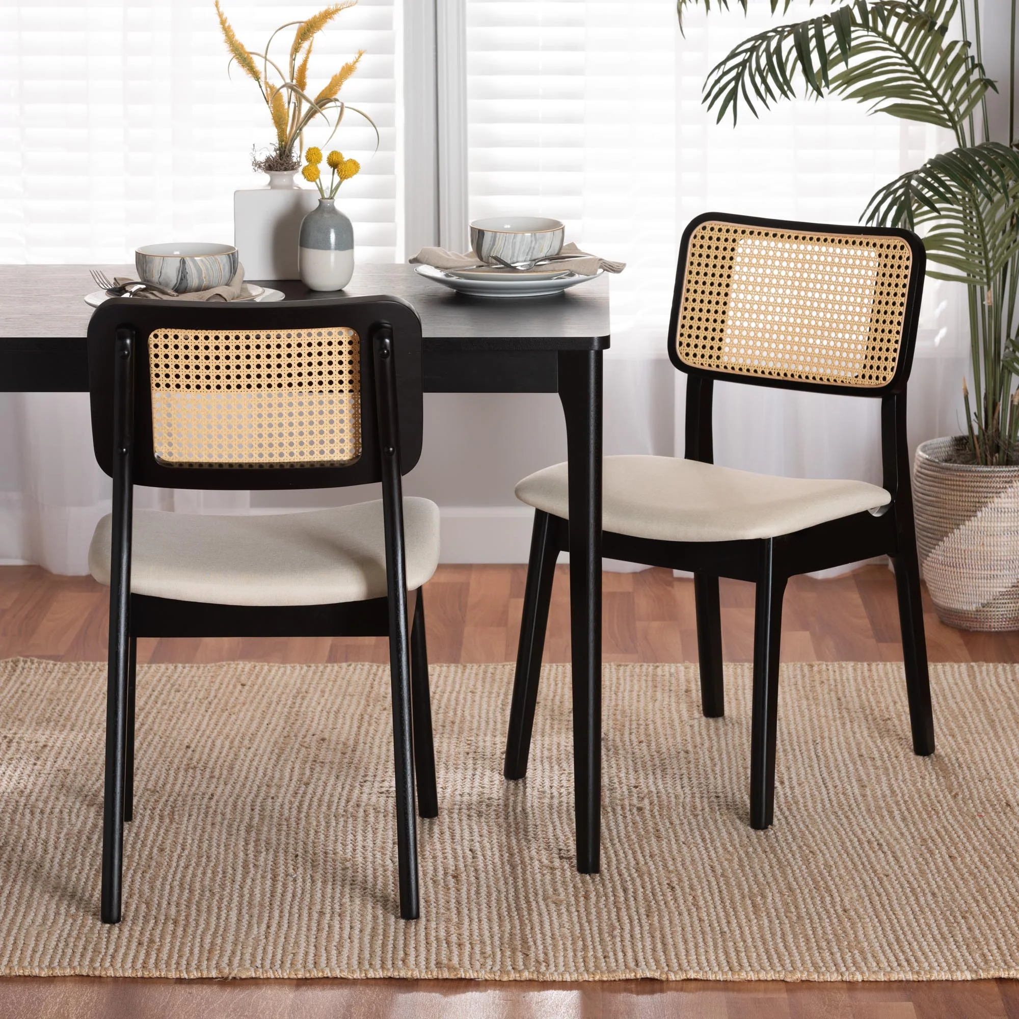 Baxton Studio Dannon Mid-Century Modern Grey Fabric and Walnut Brown Finished Wood 2-Piece Dining Chair Set - Image 10