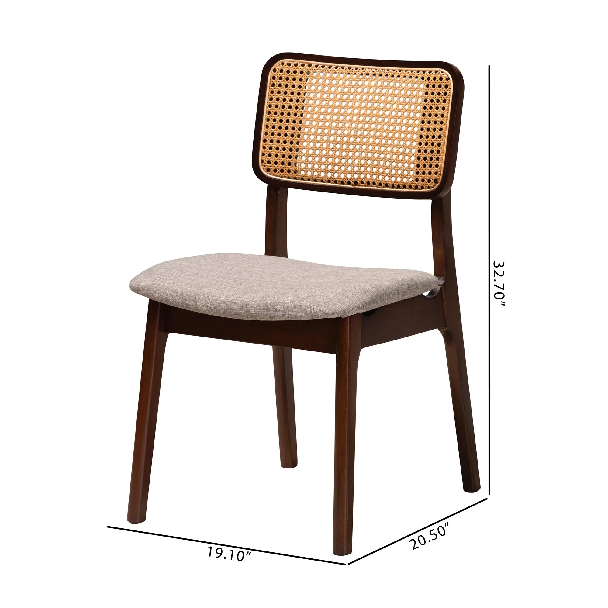 Baxton Studio Dannon Mid-Century Modern Grey Fabric and Walnut Brown Finished Wood 2-Piece Dining Chair Set - Image 8