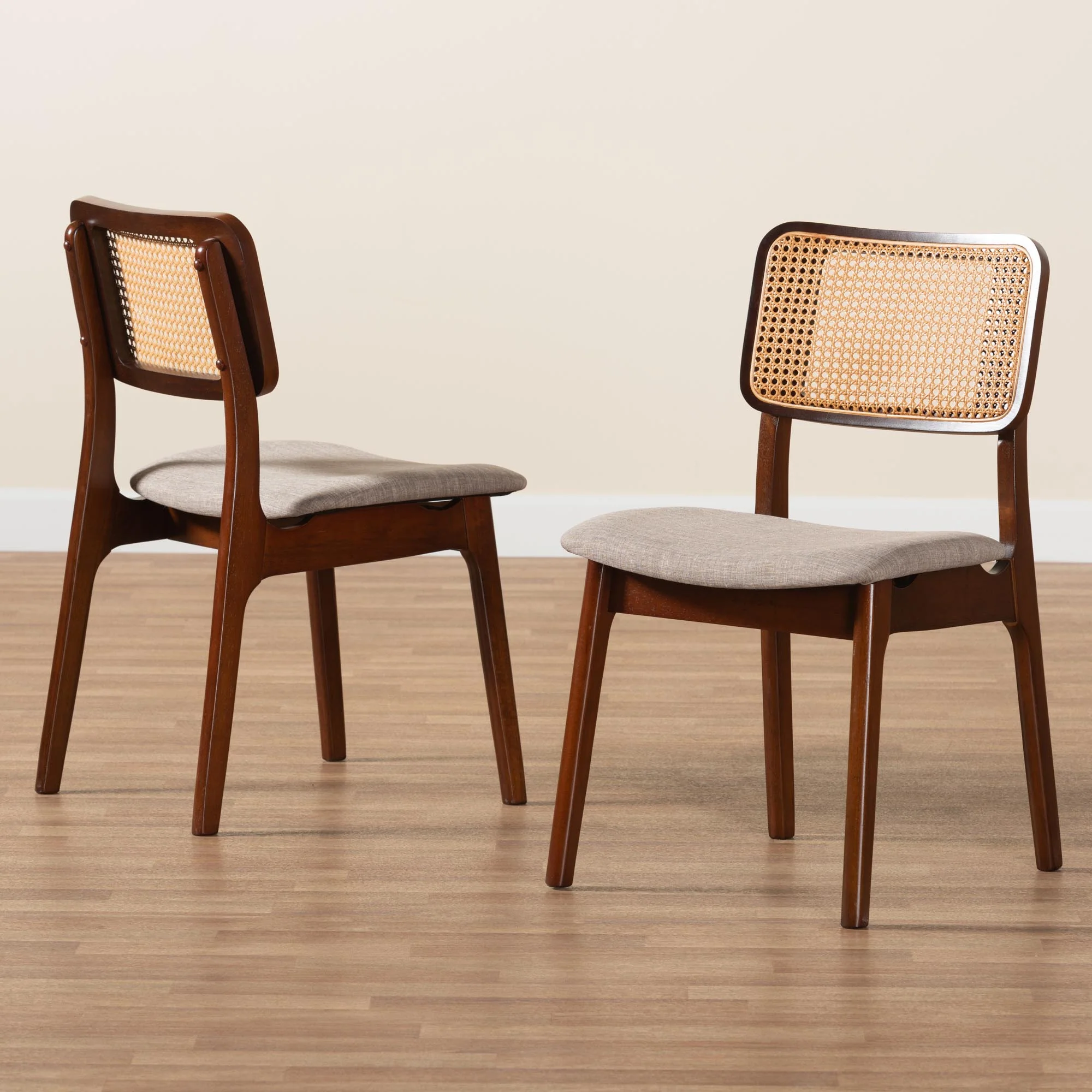 Baxton Studio Dannon Mid-Century Modern Grey Fabric and Walnut Brown Finished Wood 2-Piece Dining Chair Set - Image 9
