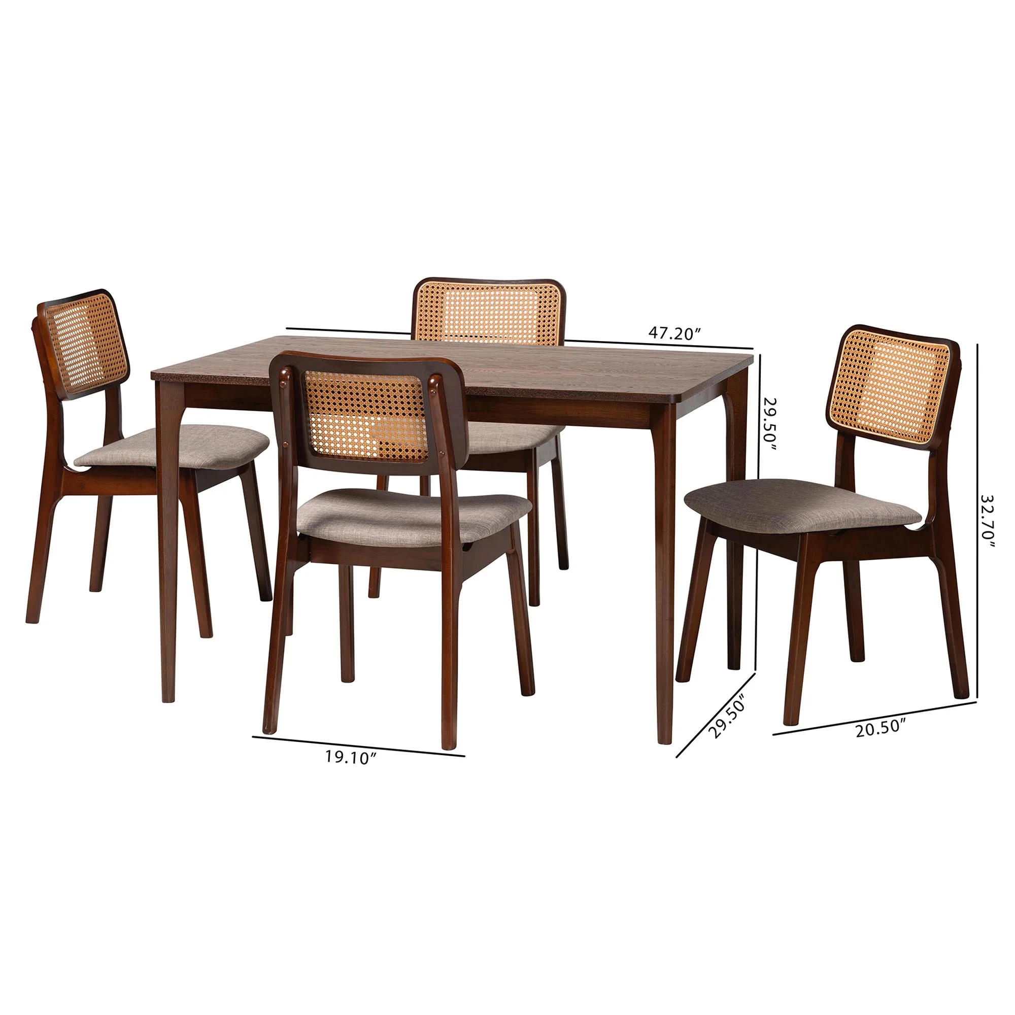 Baxton Studio Dannon Mid-Century Modern Grey Fabric and Walnut Brown Finished Wood 5-Piece Dining Set - Image 10