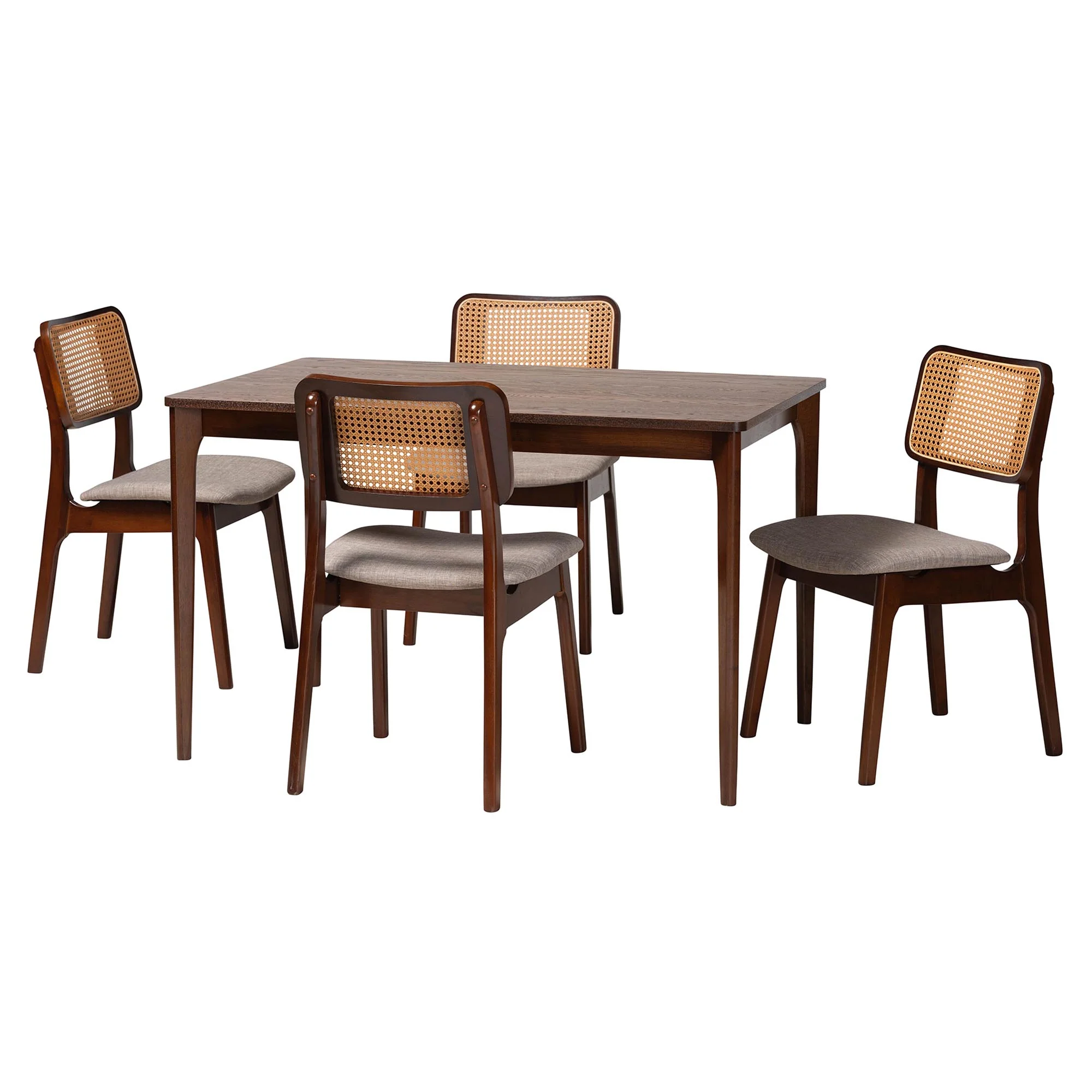 Baxton Studio Dannon Mid-Century Modern Grey Fabric and Walnut Brown Finished Wood 5-Piece Dining Set - Image 2