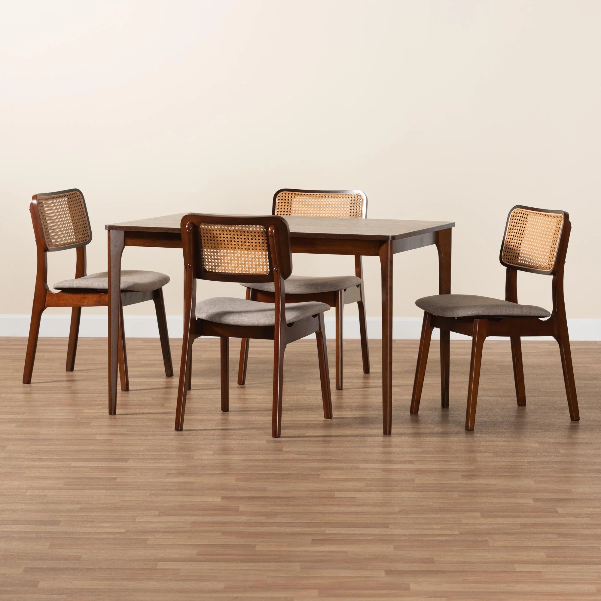 Baxton Studio Dannon Mid-Century Modern Grey Fabric and Walnut Brown Finished Wood 5-Piece Dining Set - Image 9