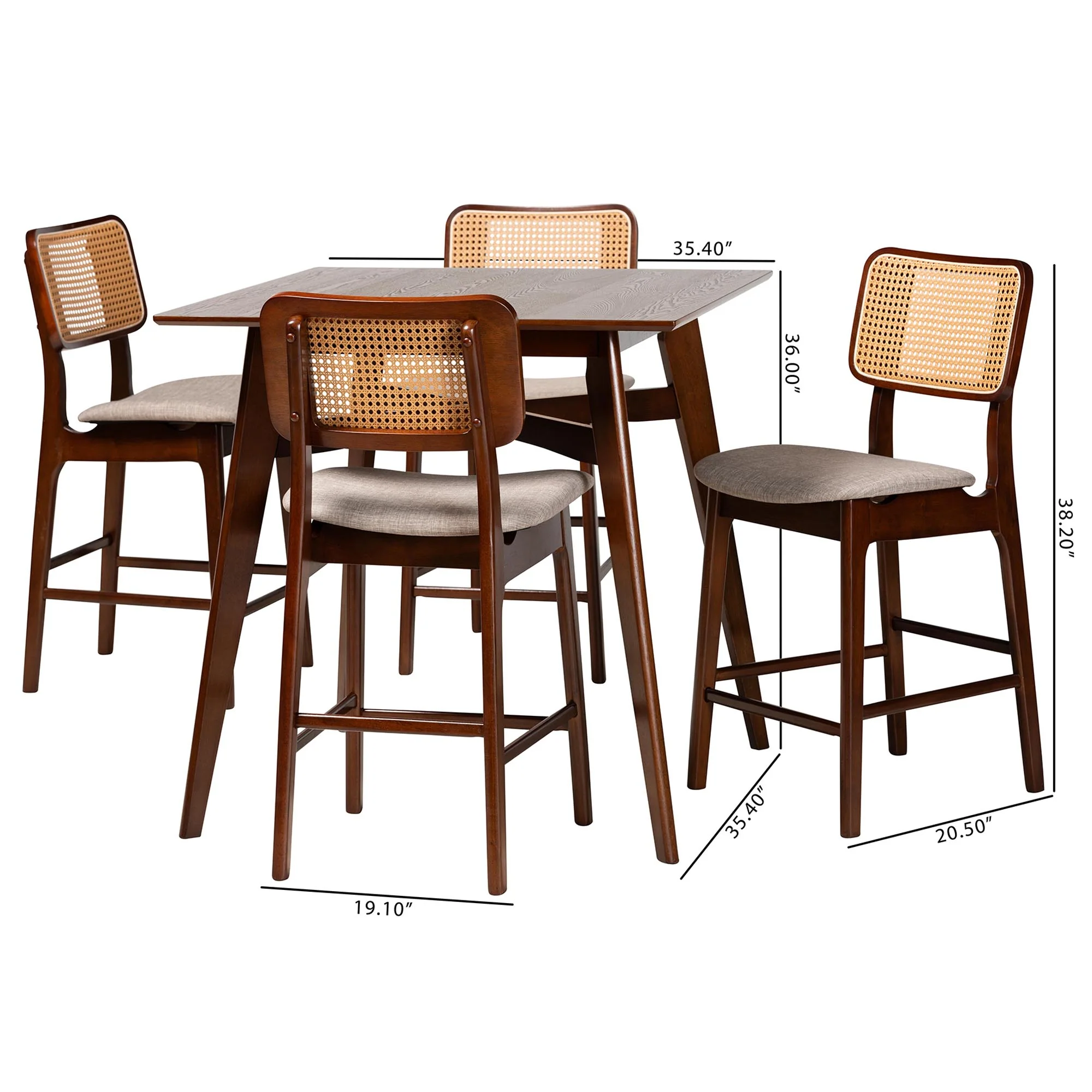 Baxton Studio Dannon Mid-Century Modern Grey Fabric and Walnut Brown Finished Wood 5-Piece Pub Set - Image 10