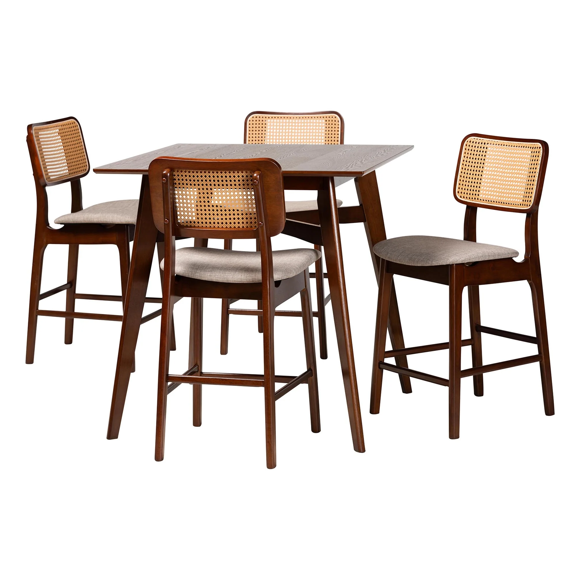 Baxton Studio Dannon Mid-Century Modern Grey Fabric and Walnut Brown Finished Wood 5-Piece Pub Set - Image 2