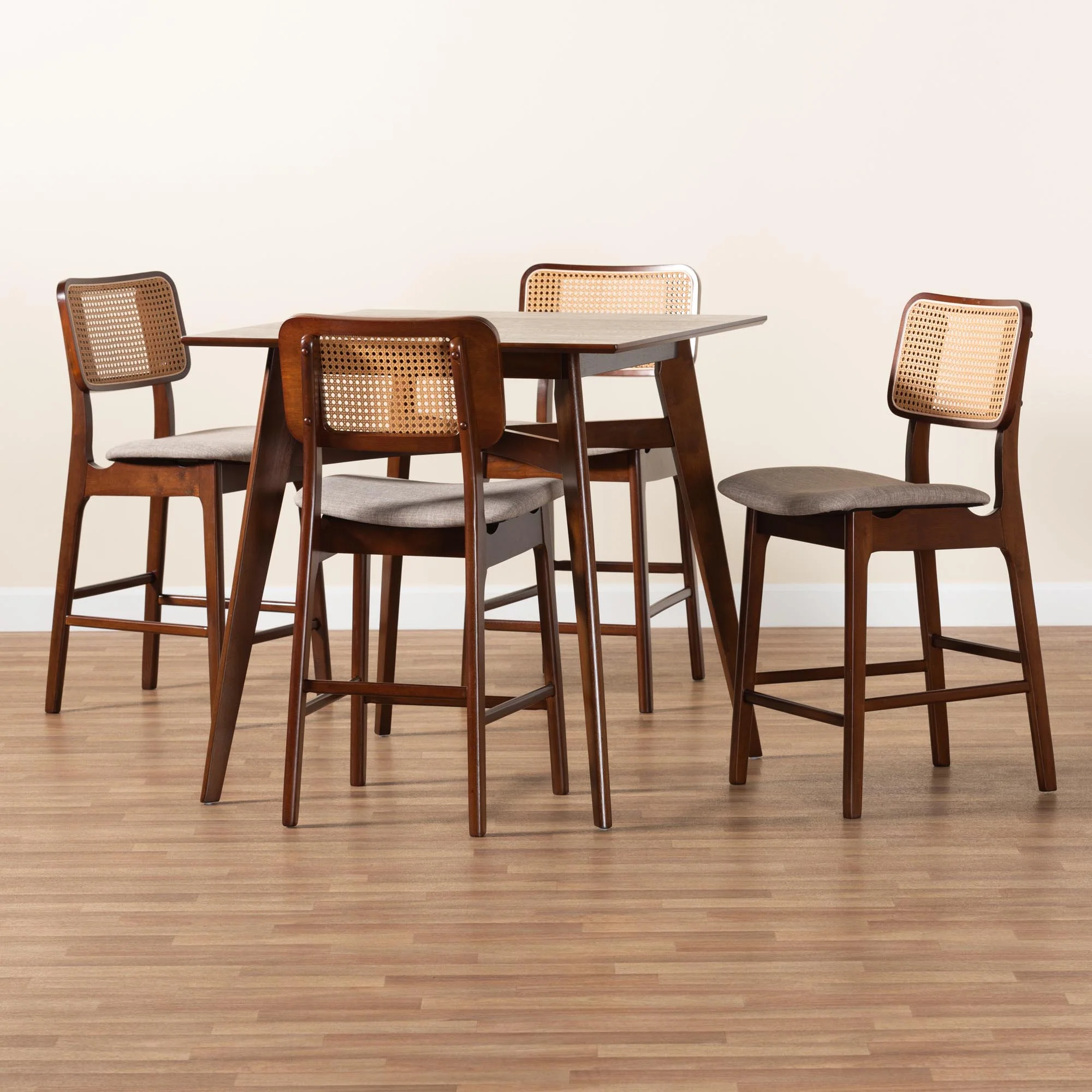Baxton Studio Dannon Mid-Century Modern Grey Fabric and Walnut Brown Finished Wood 5-Piece Pub Set - Image 9