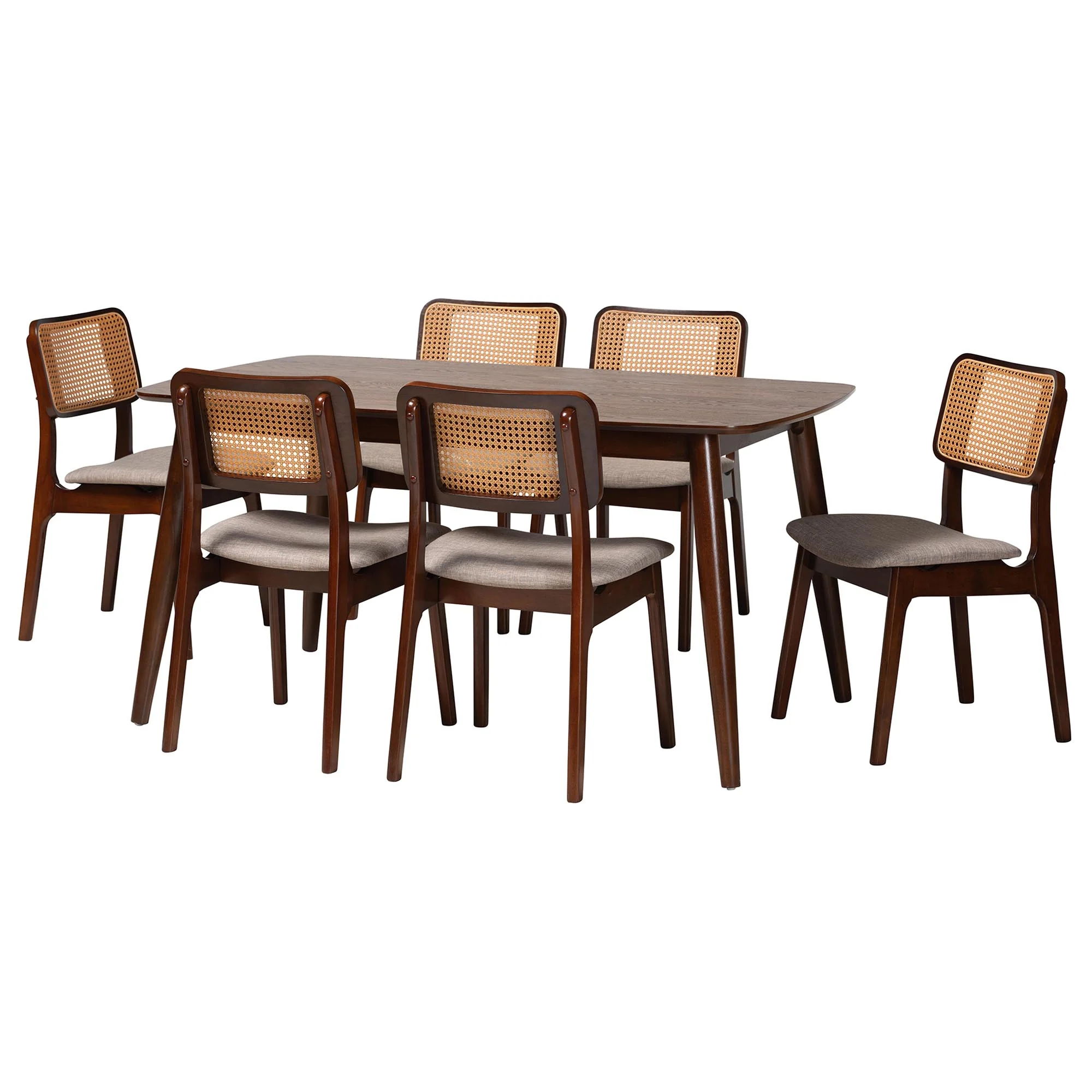 Baxton Studio Dannon Mid-Century Modern Grey Fabric and Walnut Brown Finished Wood 7-Piece Dining Set - Image 2