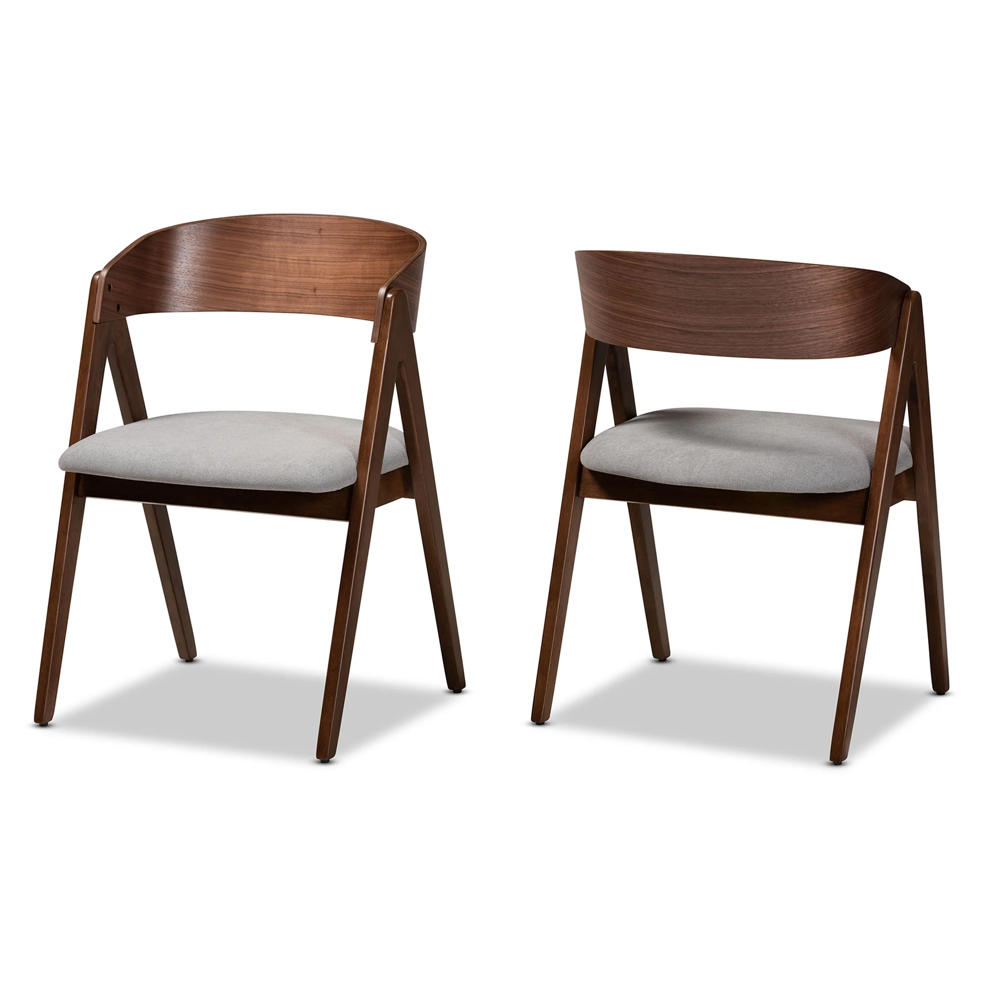 Baxton Studio Danton Mid-Century Modern Grey Fabric Upholstered and Walnut Brown Finished Wood 2-Piece Dining Chair Set - Image 2