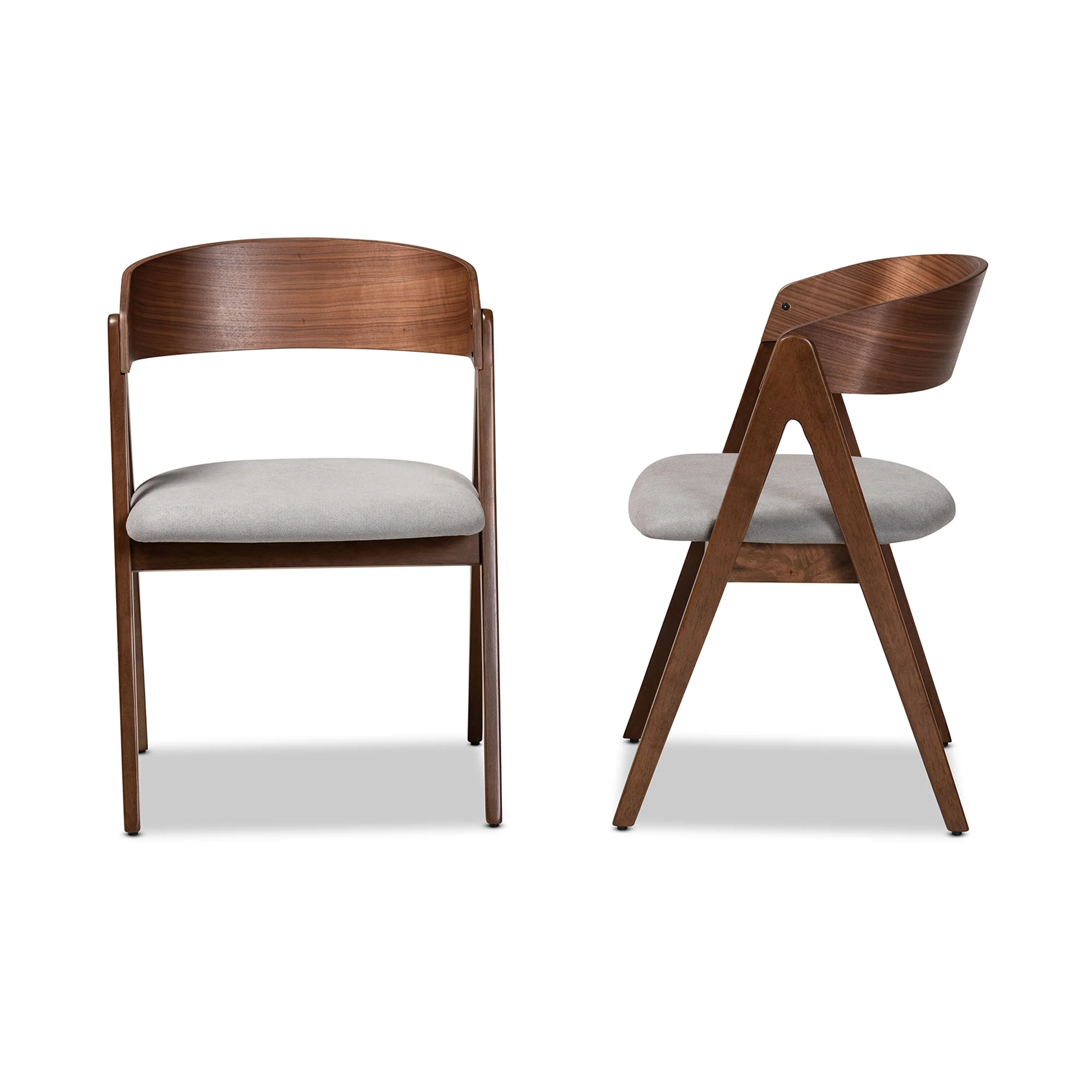 Baxton Studio Danton Mid-Century Modern Grey Fabric Upholstered and Walnut Brown Finished Wood 2-Piece Dining Chair Set - Image 4