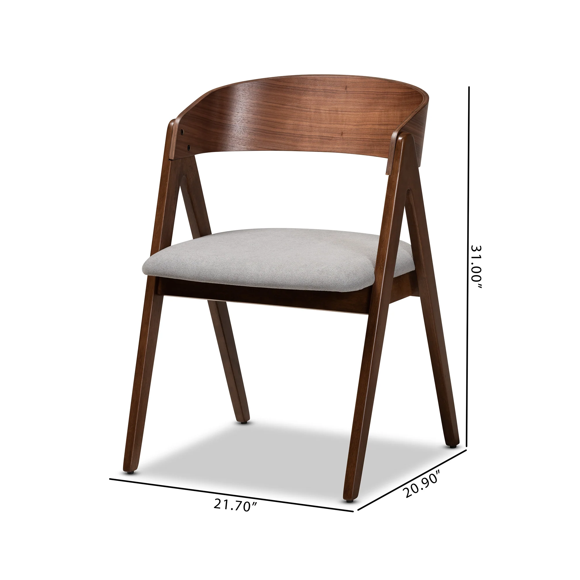 Baxton Studio Danton Mid-Century Modern Grey Fabric Upholstered and Walnut Brown Finished Wood 2-Piece Dining Chair Set - Image 8
