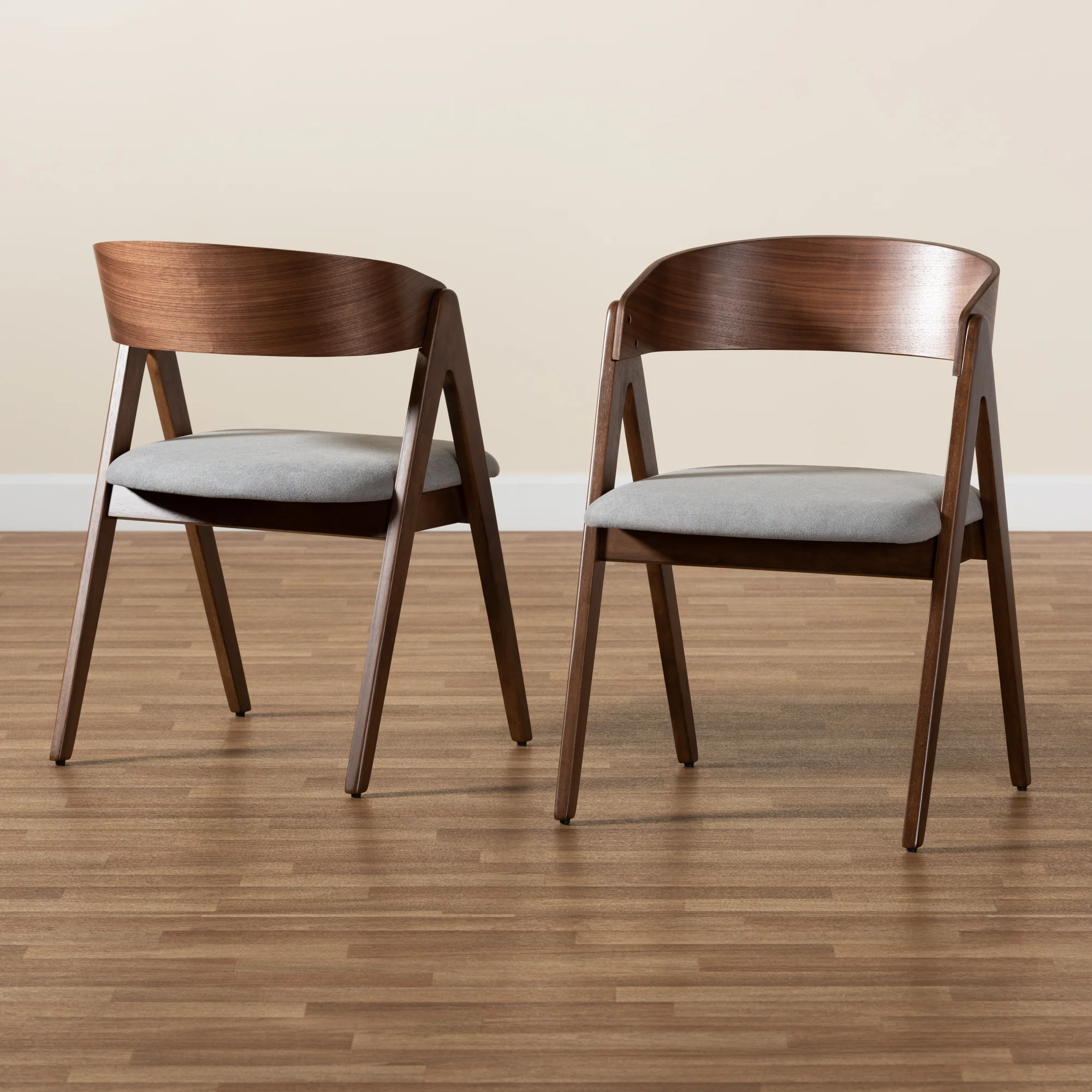 Baxton Studio Danton Mid-Century Modern Grey Fabric Upholstered and Walnut Brown Finished Wood 2-Piece Dining Chair Set - Image 9