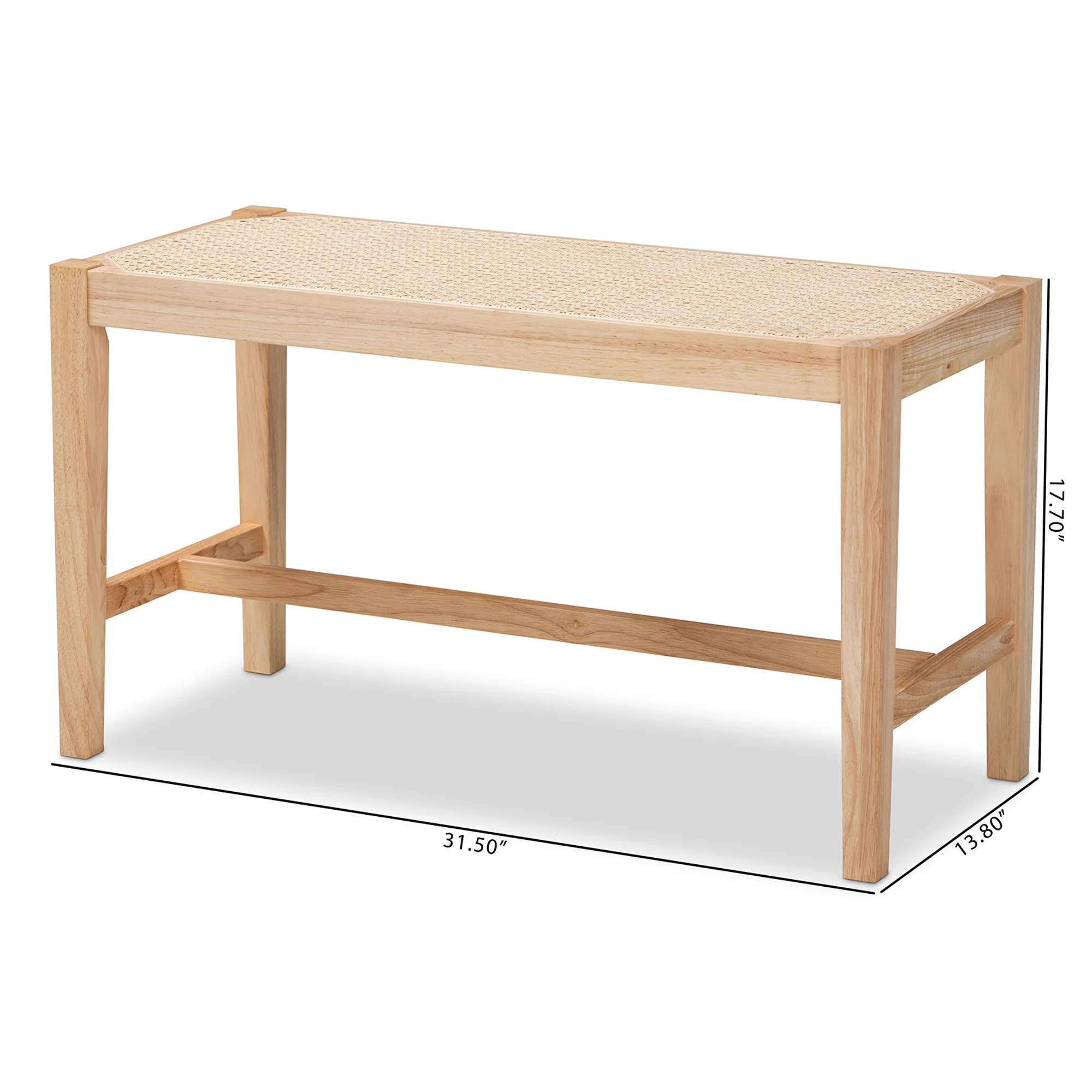 Baxton Studio Danyl Mid-Century Modern Oak Brown Finished Wood and Rattan Accent Bench - Image 2