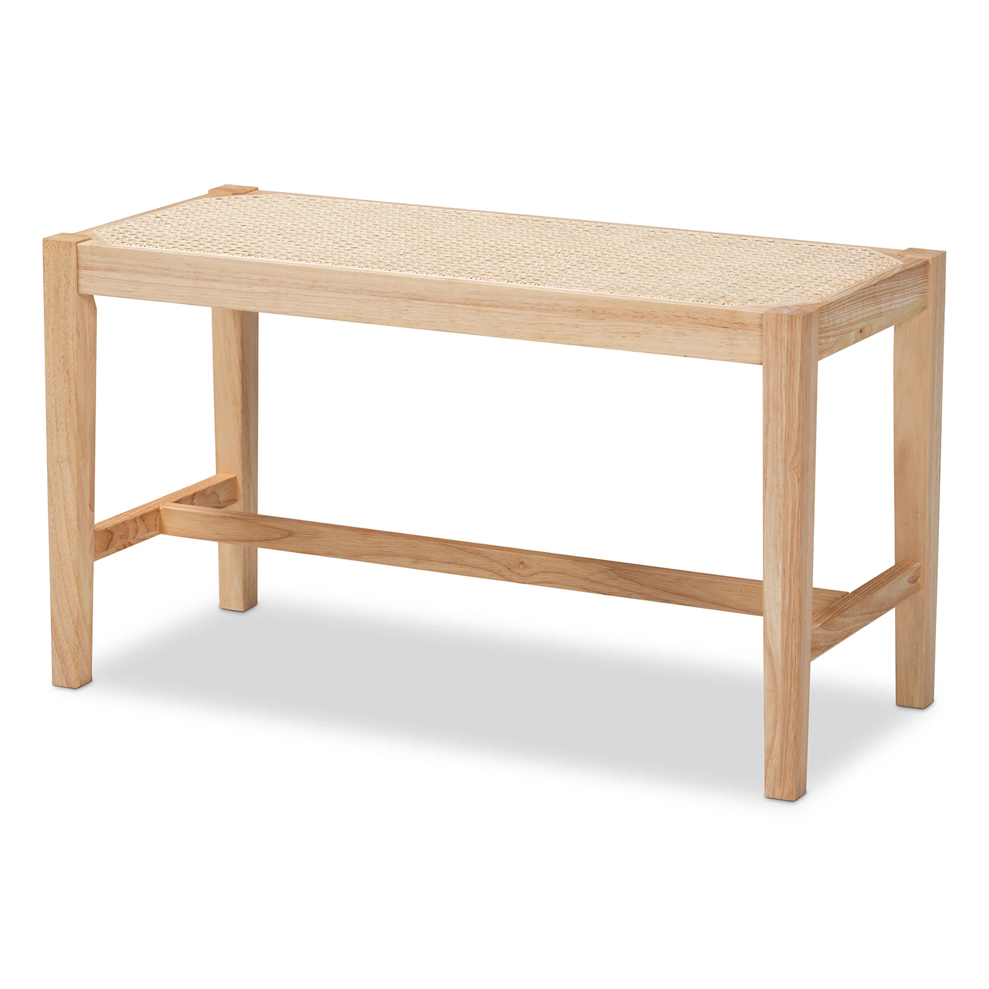 Baxton Studio Danyl Mid-Century Modern Oak Brown Finished Wood and Rattan Accent Bench - Image 3