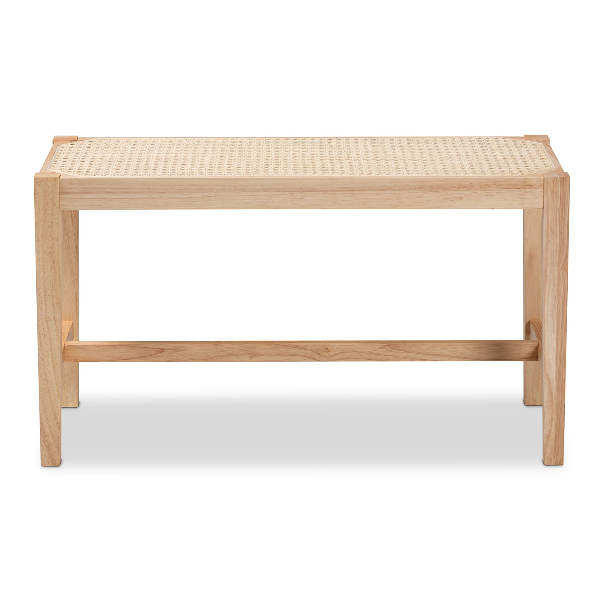 Baxton Studio Danyl Mid-Century Modern Oak Brown Finished Wood and Rattan Accent Bench - Image 4