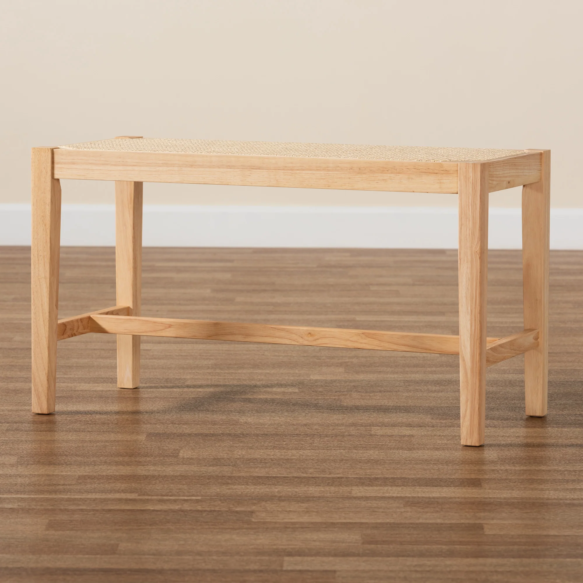 Baxton Studio Danyl Mid-Century Modern Oak Brown Finished Wood and Rattan Accent Bench - Image 8