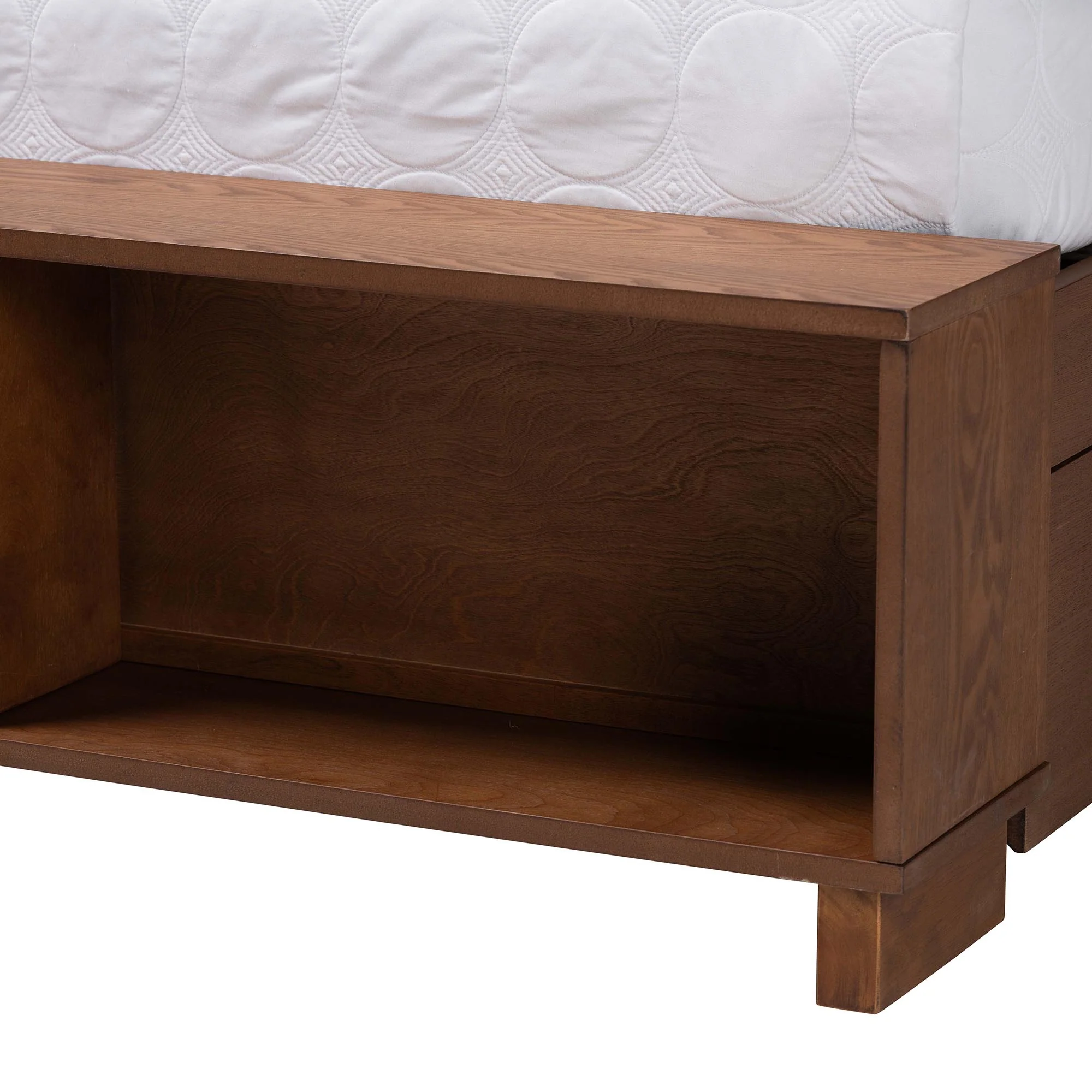 Baxton Studio Darcila Mid-Century Walnut Brown Wood and Rattan King Size Storage Bed - Image 2