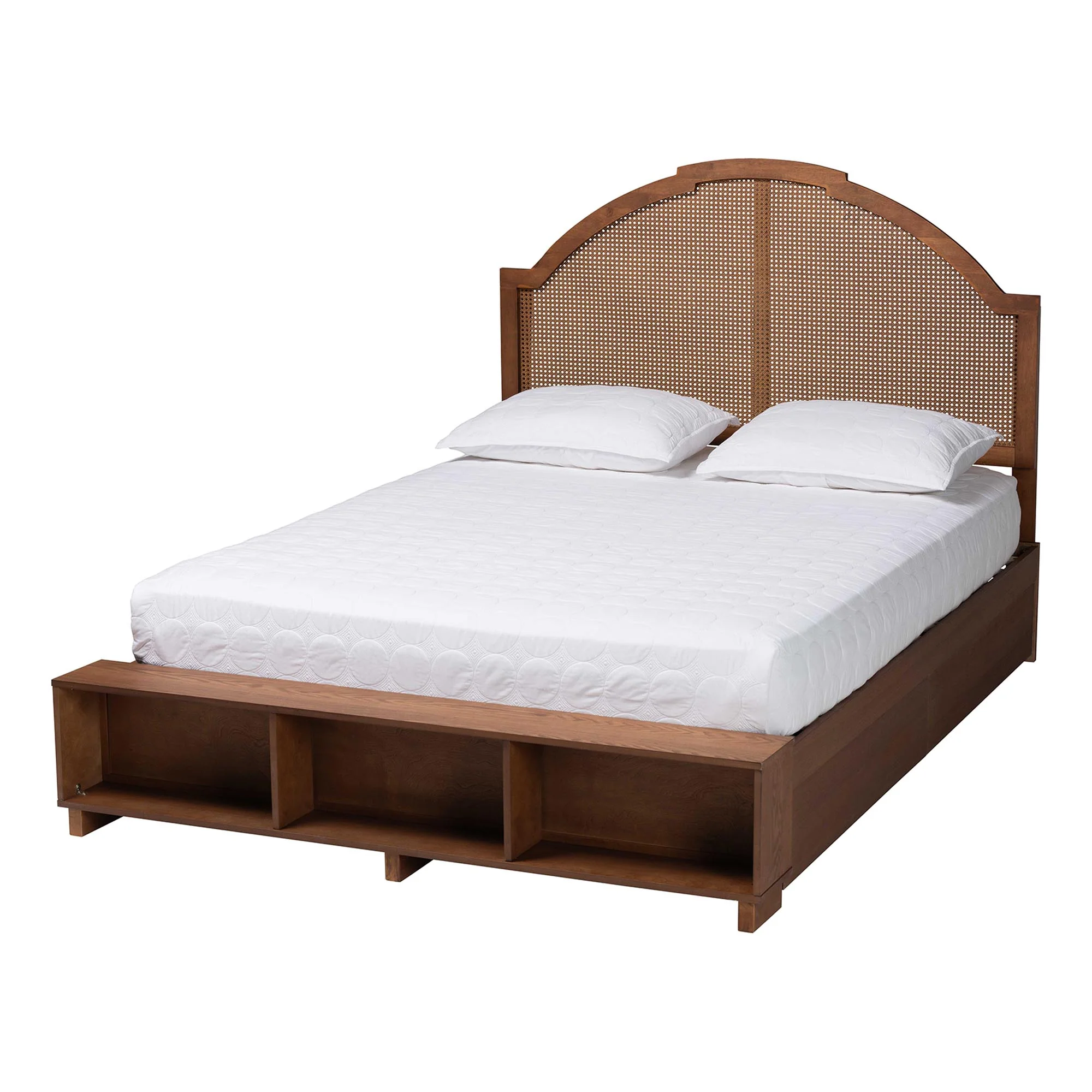 Baxton Studio Darcila Mid-Century Walnut Brown Wood and Rattan King Size Storage Bed - Image 5
