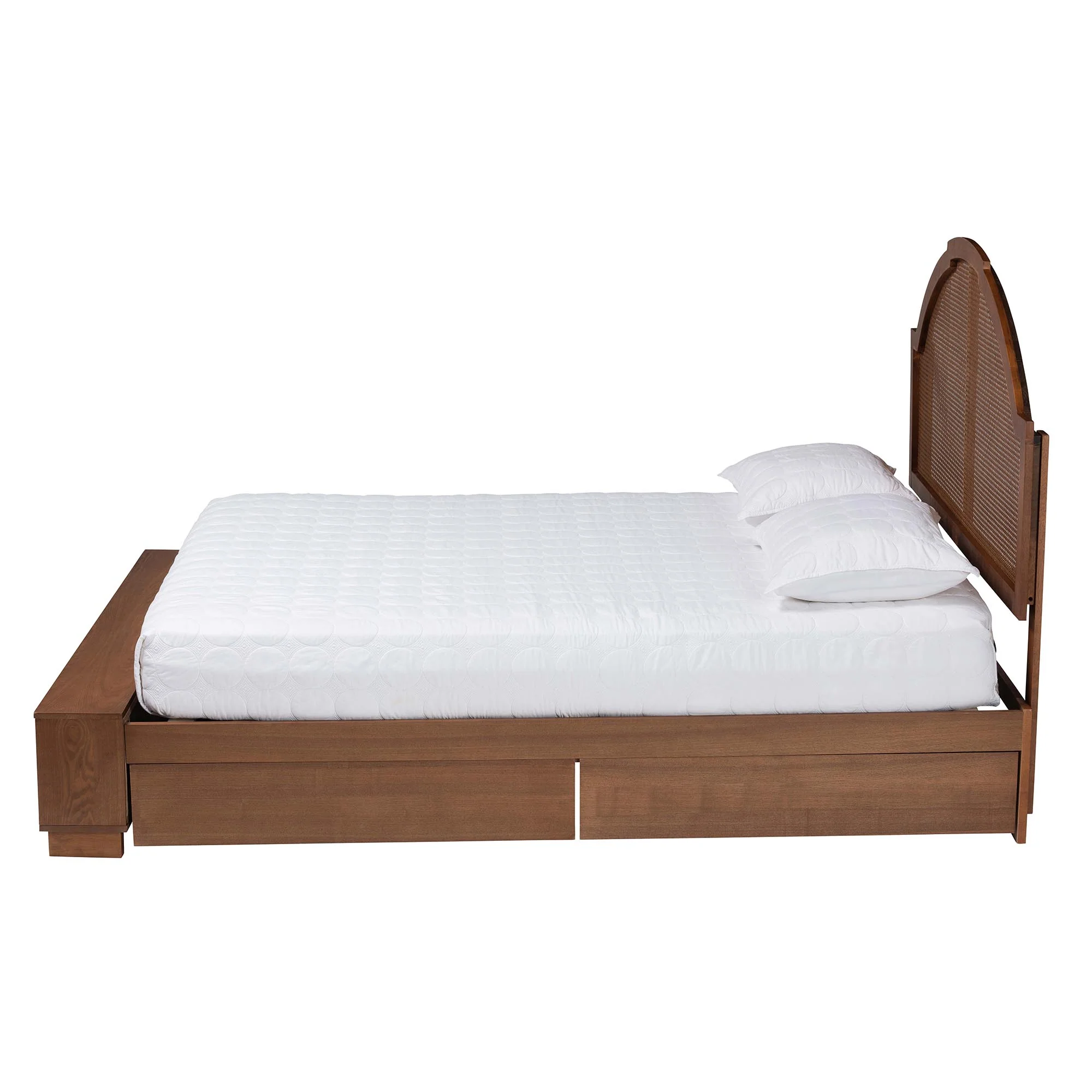 Baxton Studio Darcila Mid-Century Walnut Brown Wood and Rattan King Size Storage Bed - Image 7