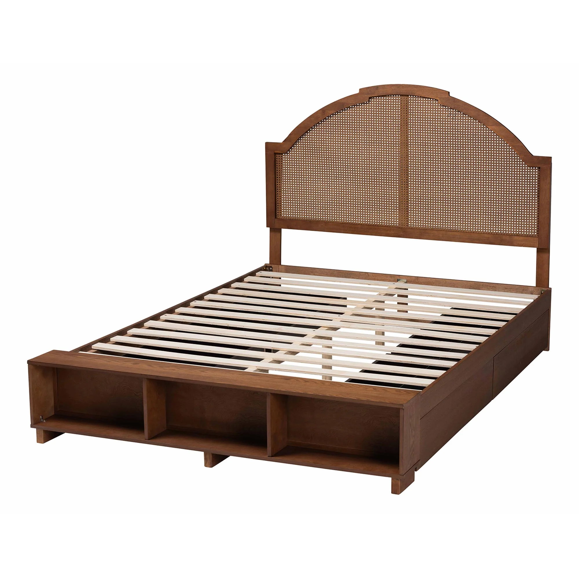 Baxton Studio Darcila Mid-Century Walnut Brown Wood and Rattan King Size Storage Bed - Image 8