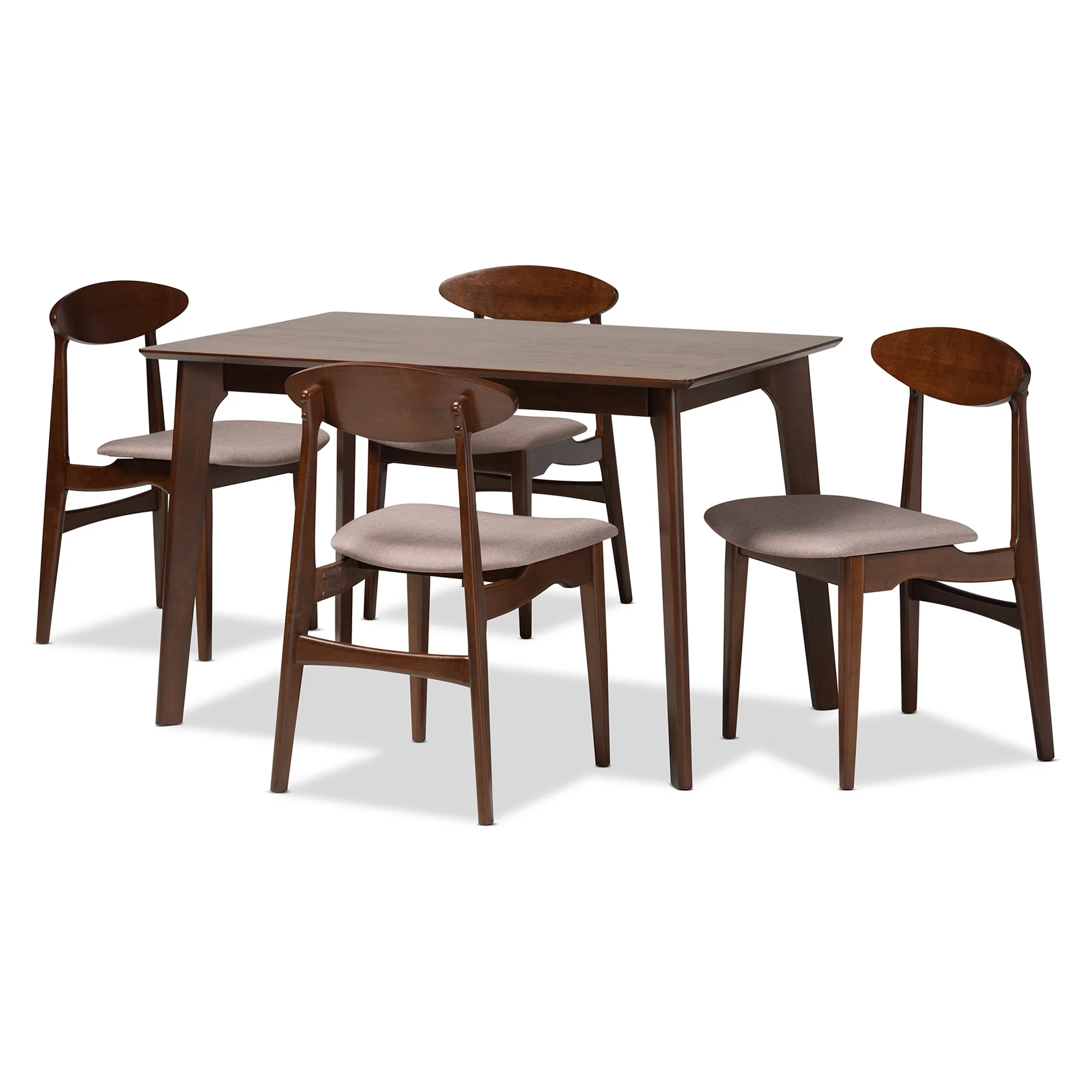 Baxton Studio Daria Mid-Century Modern Cream Fabric and Dark Brown Finished Wood 5-Piece Dining Set - Image 12