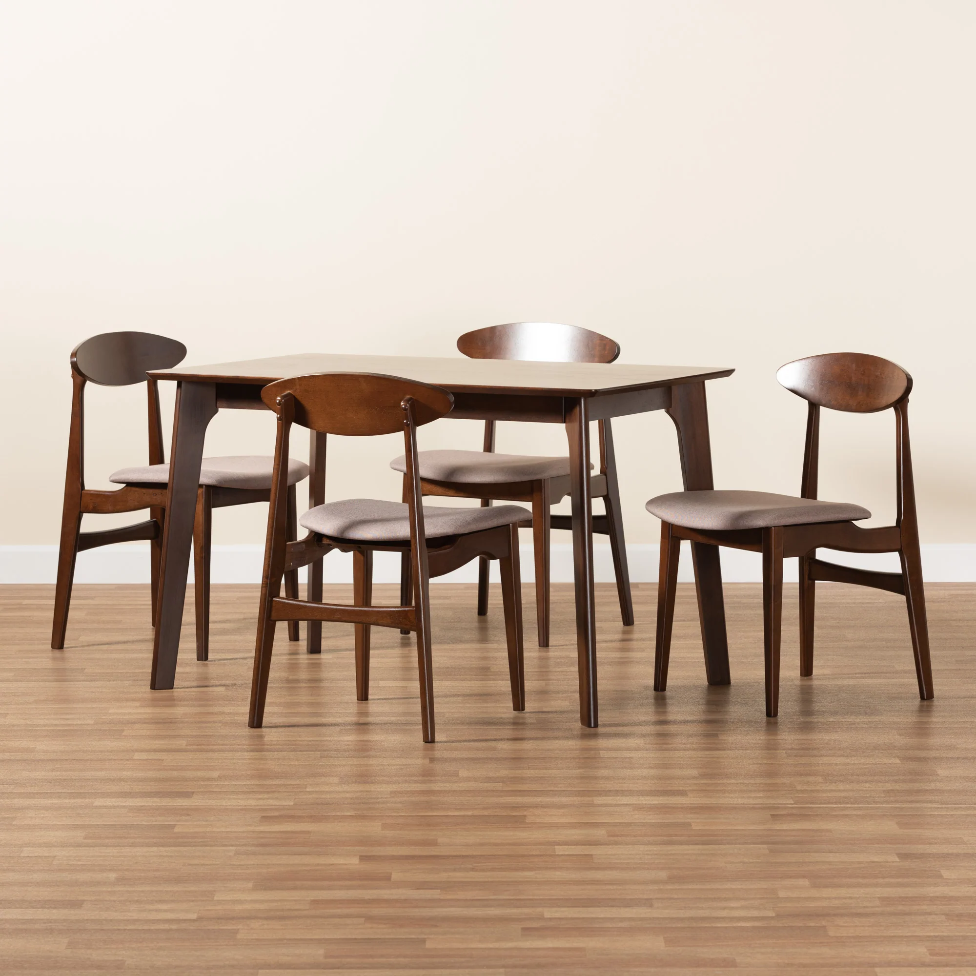 Baxton Studio Daria Mid-Century Modern Cream Fabric and Dark Brown Finished Wood 5-Piece Dining Set - Image 19