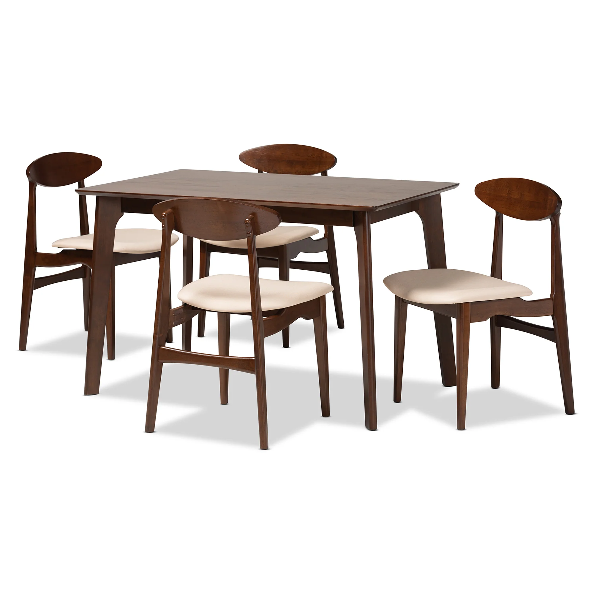 Baxton Studio Daria Mid-Century Modern Cream Fabric and Dark Brown Finished Wood 5-Piece Dining Set - Image 2
