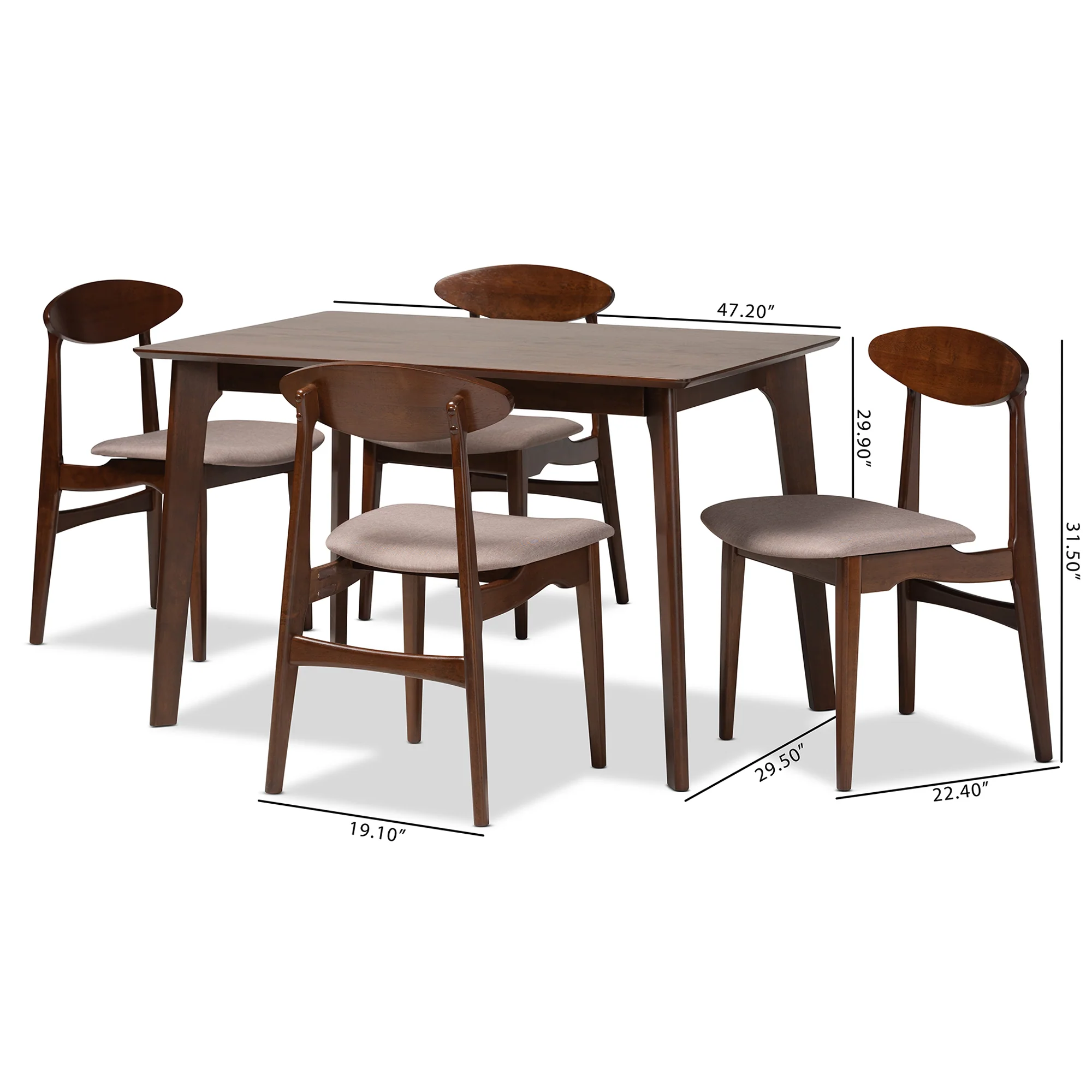 Baxton Studio Daria Mid-Century Modern Cream Fabric and Dark Brown Finished Wood 5-Piece Dining Set - Image 20