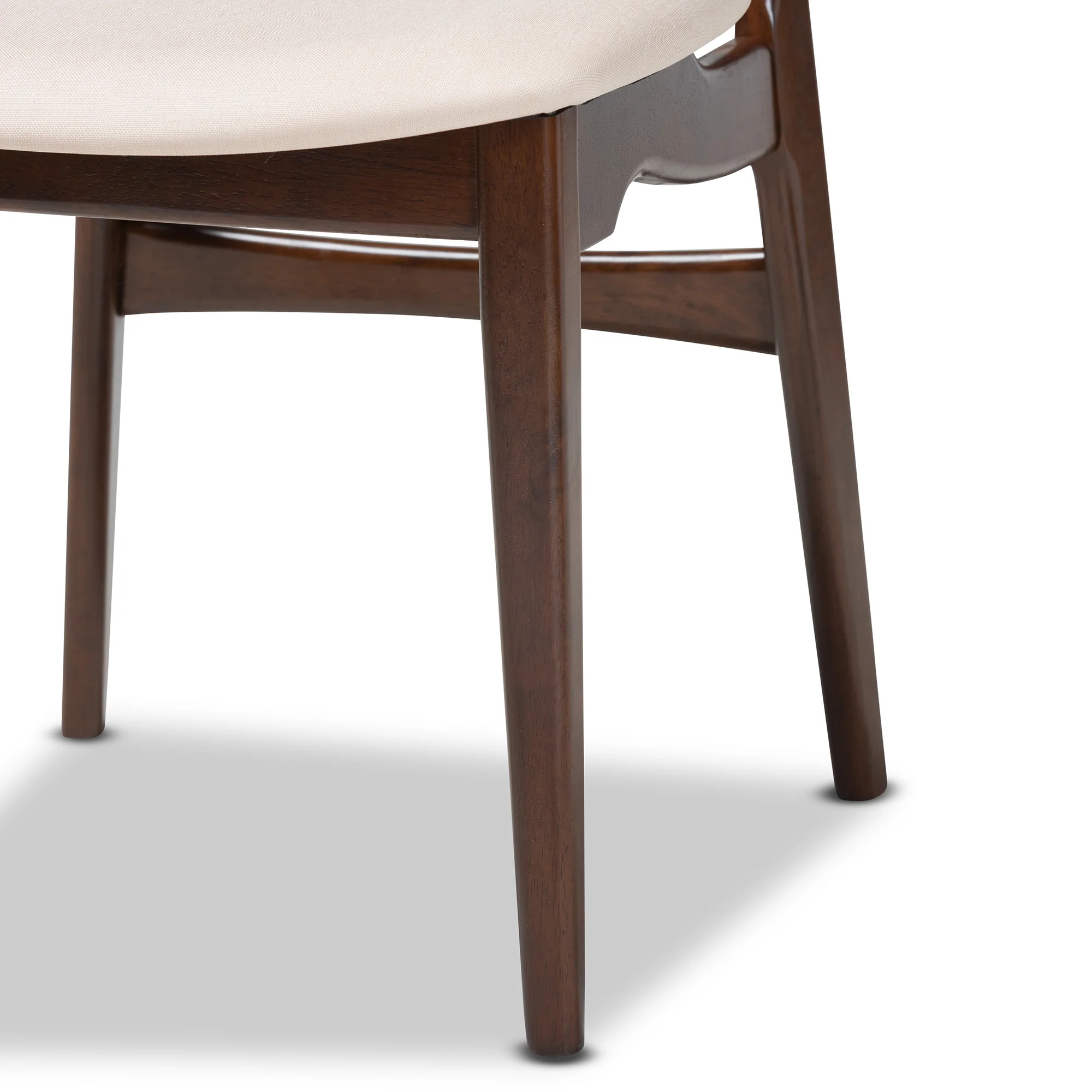 Baxton Studio Daria Mid-Century Modern Cream Fabric and Dark Brown Finished Wood 5-Piece Dining Set - Image 7