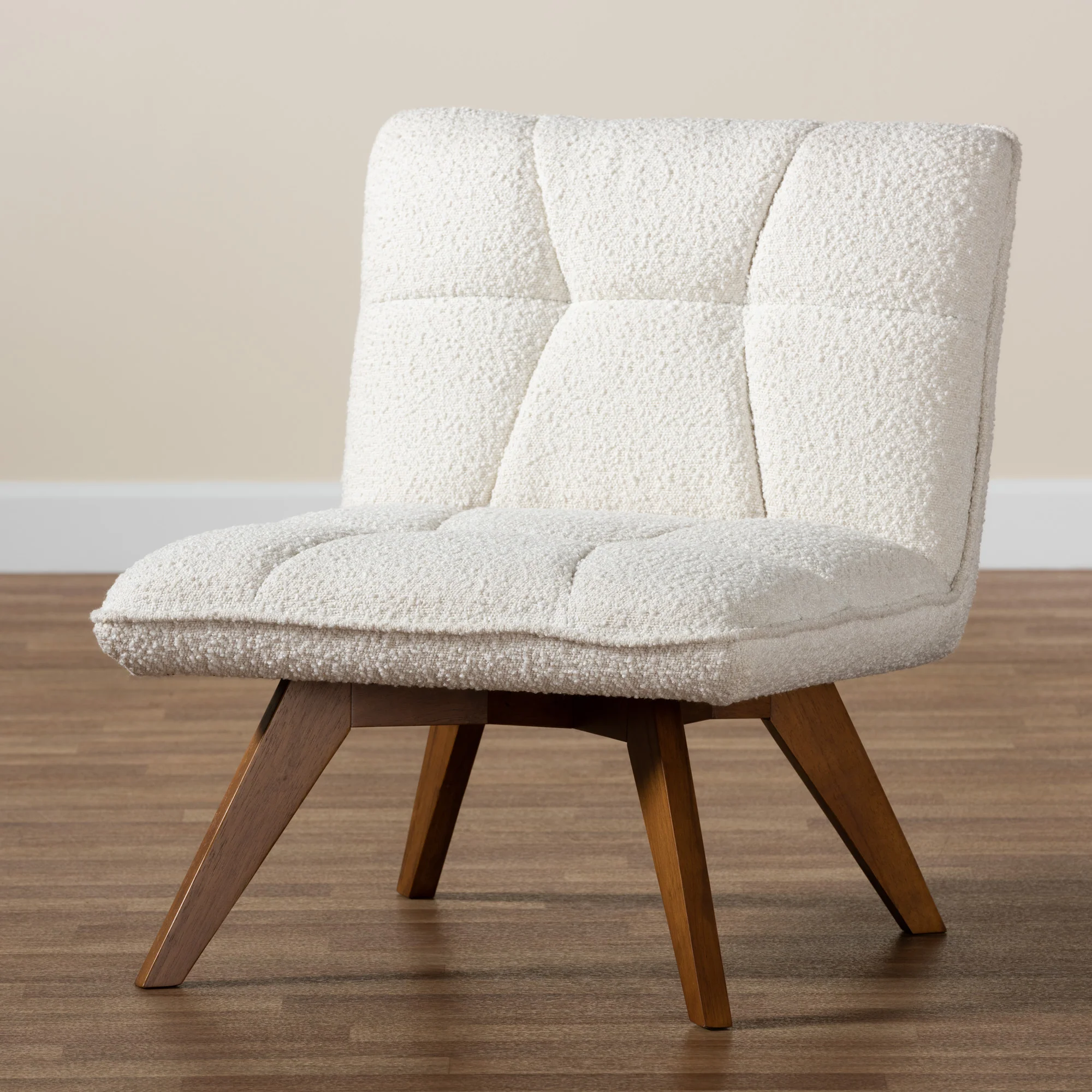 Baxton Studio Darielle Japandi Cream Boucle Fabric and Walnut Brown Finished Rubberwood Accent Chair - Image 9