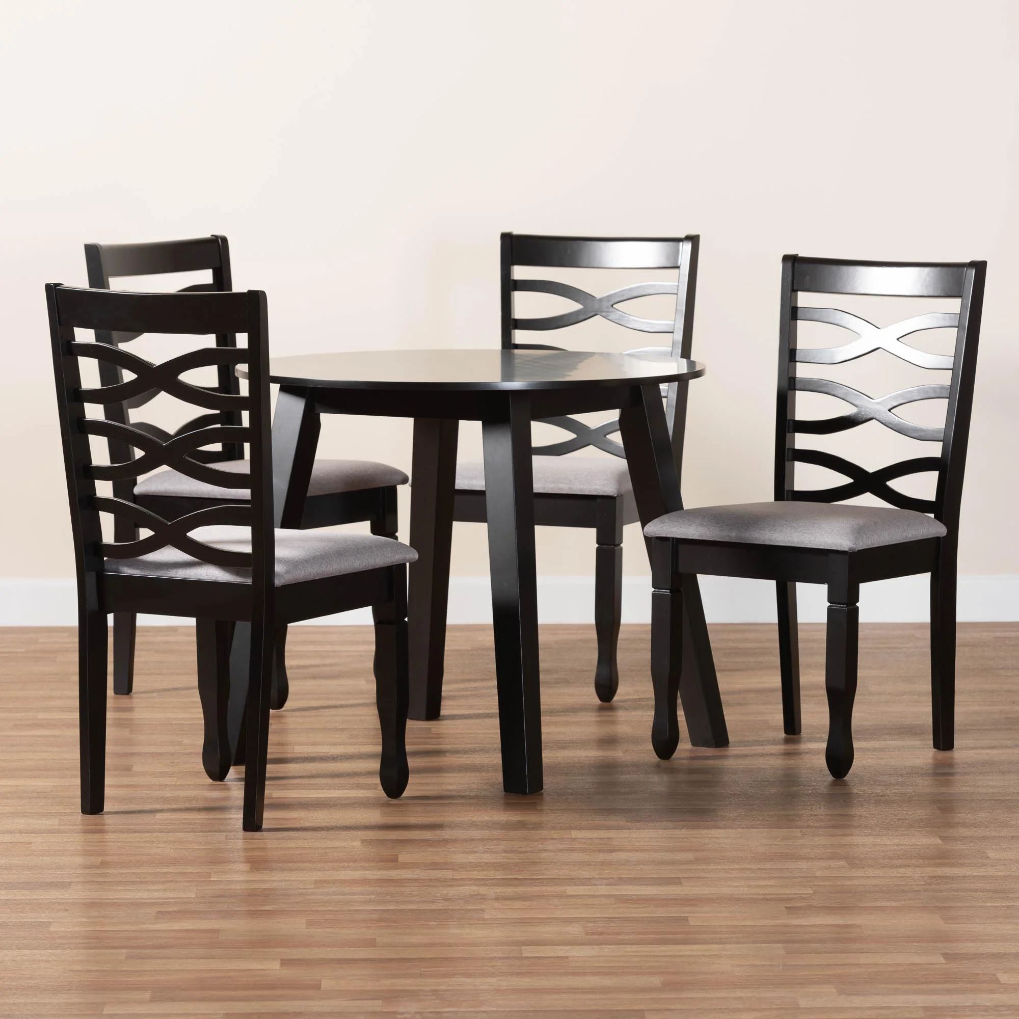 Baxton Studio Darina Modern Grey Fabric and Dark Brown Finished Wood 5-Piece Dining Set - Image 2