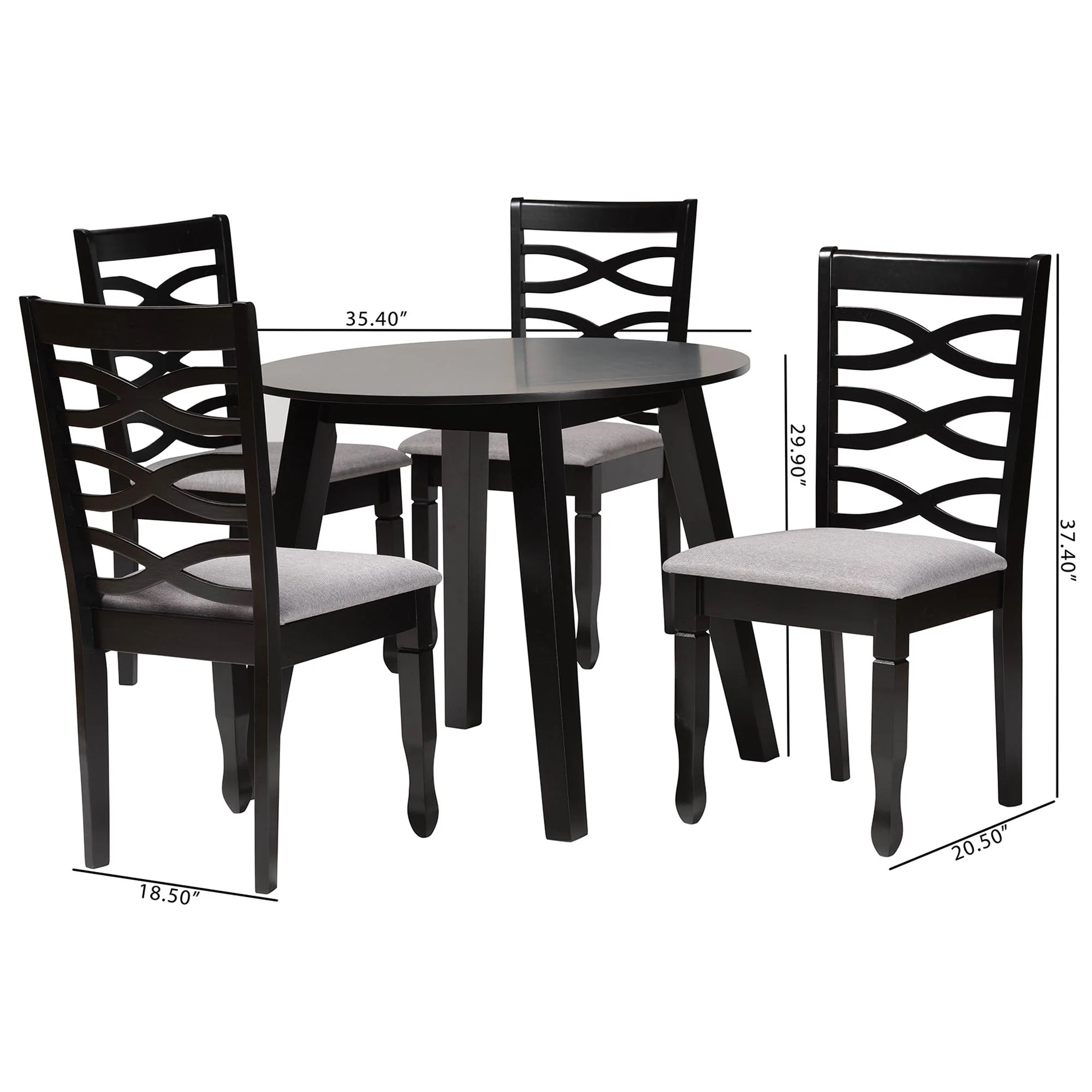 Baxton Studio Darina Modern Grey Fabric and Dark Brown Finished Wood 5-Piece Dining Set - Image 3