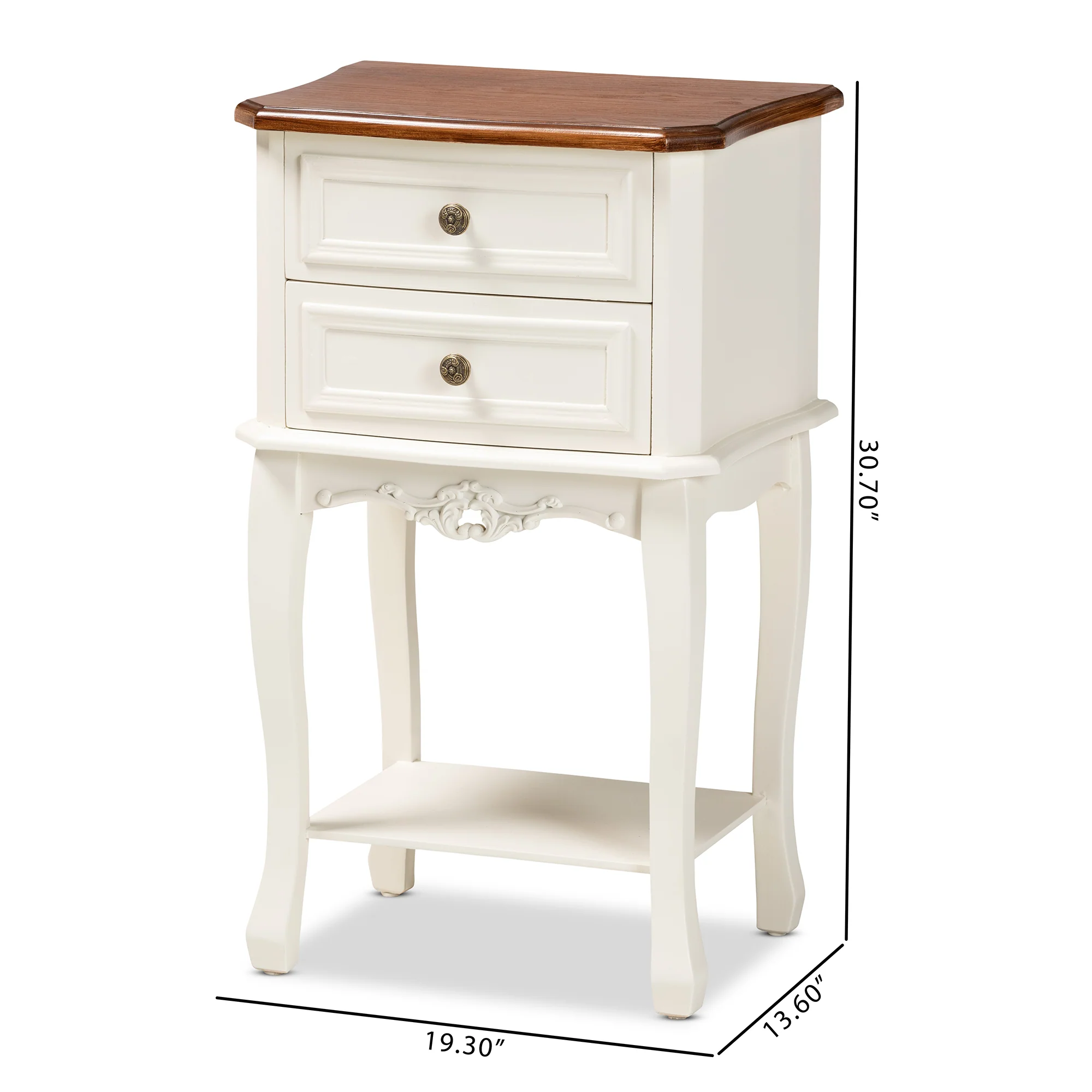 Baxton Studio Darla Classic and Traditional French White and Cherry Brown Finished Wood 2-Drawer End Table - Image 2