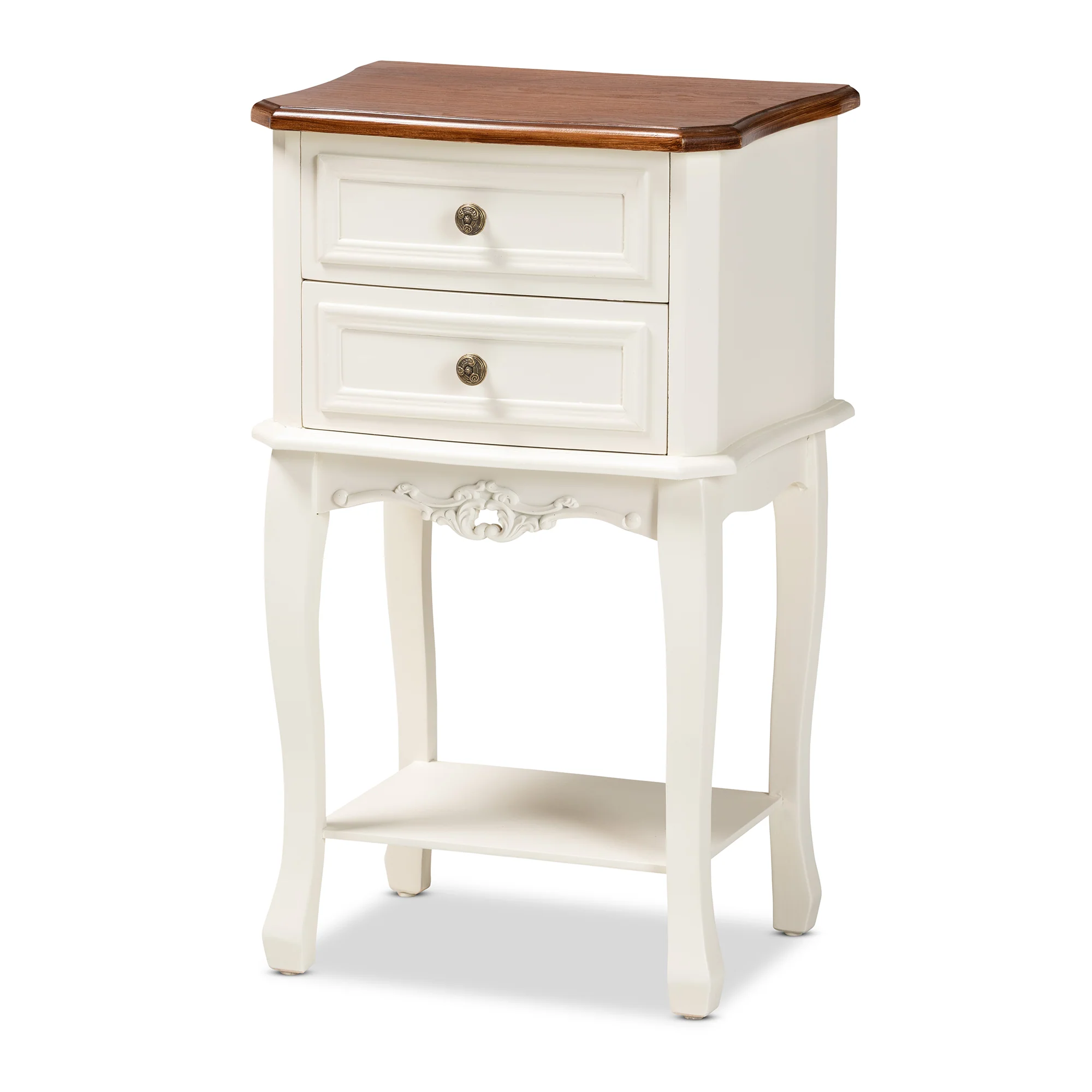 Baxton Studio Darla Classic and Traditional French White and Cherry Brown Finished Wood 2-Drawer End Table - Image 3