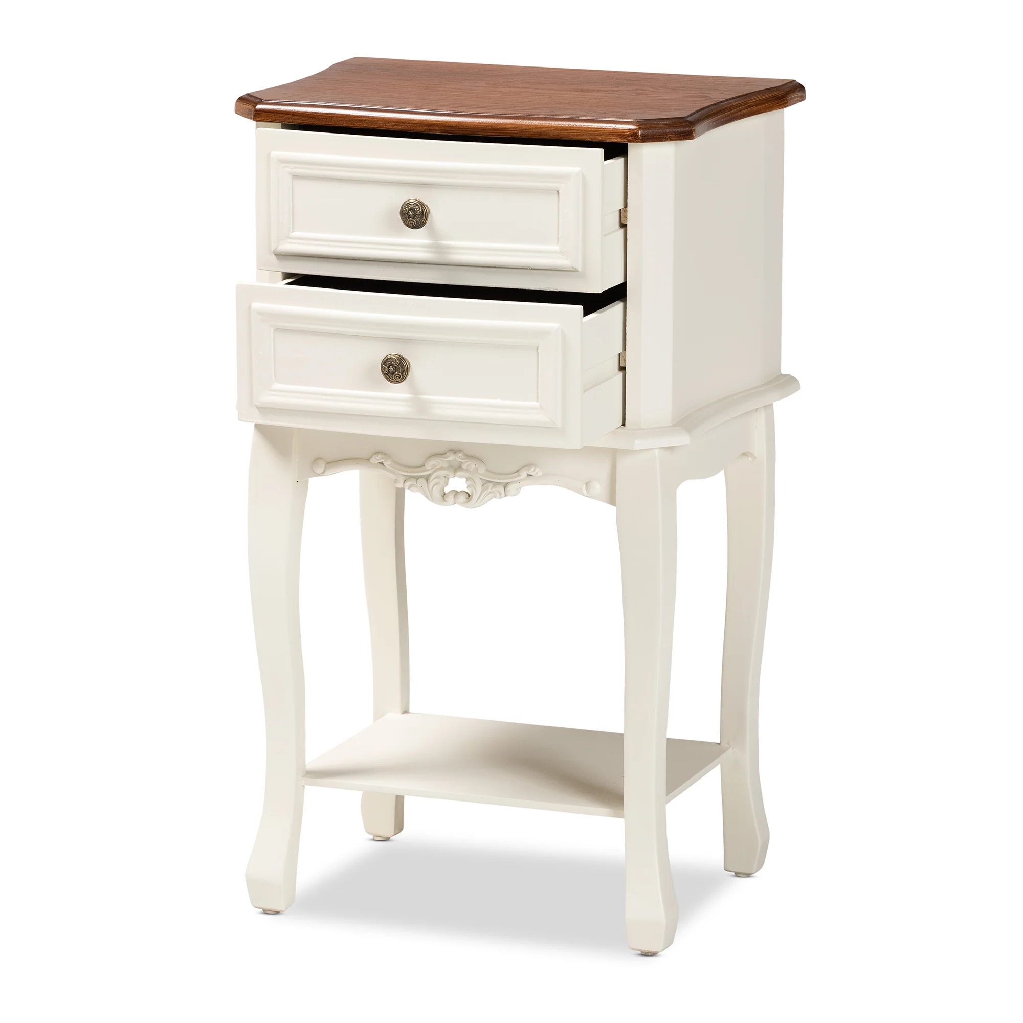 Baxton Studio Darla Classic and Traditional French White and Cherry Brown Finished Wood 2-Drawer End Table - Image 4