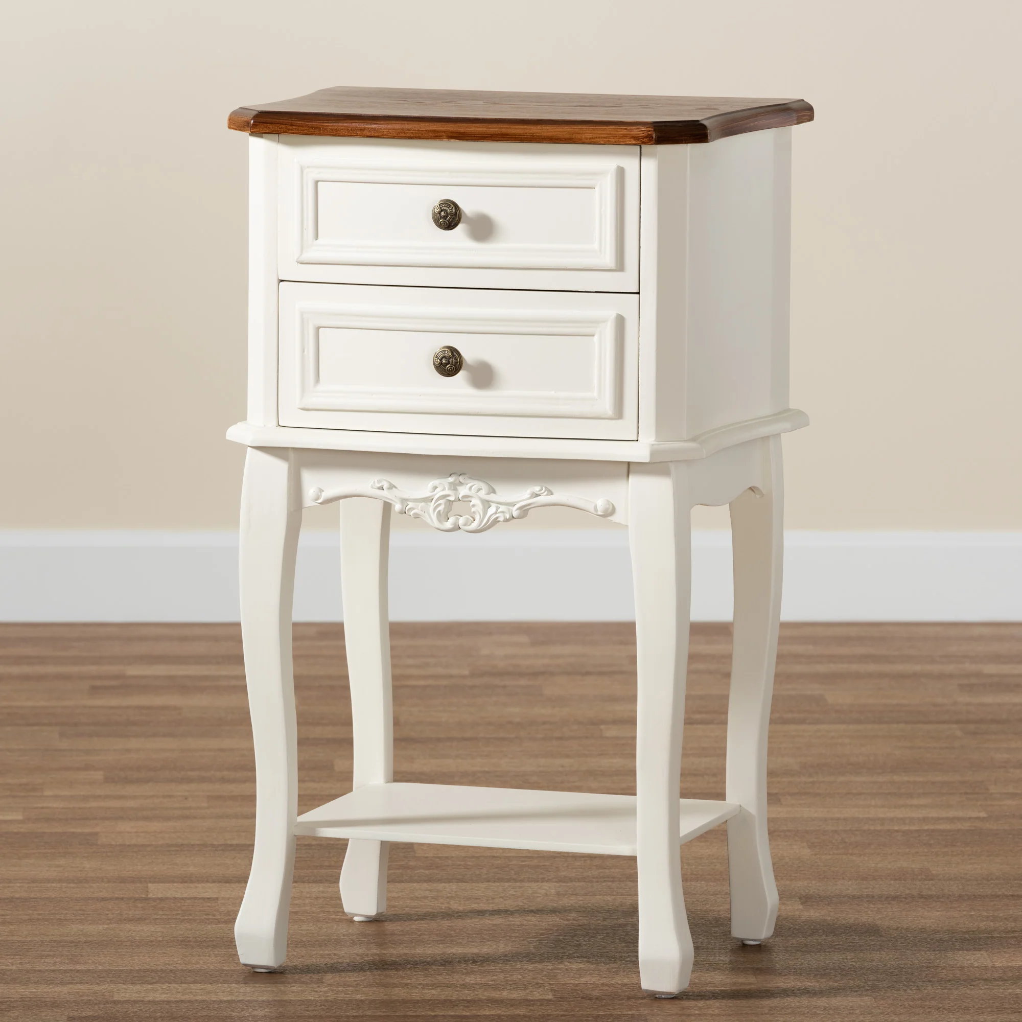 Baxton Studio Darla Classic and Traditional French White and Cherry Brown Finished Wood 2-Drawer End Table - Image 8