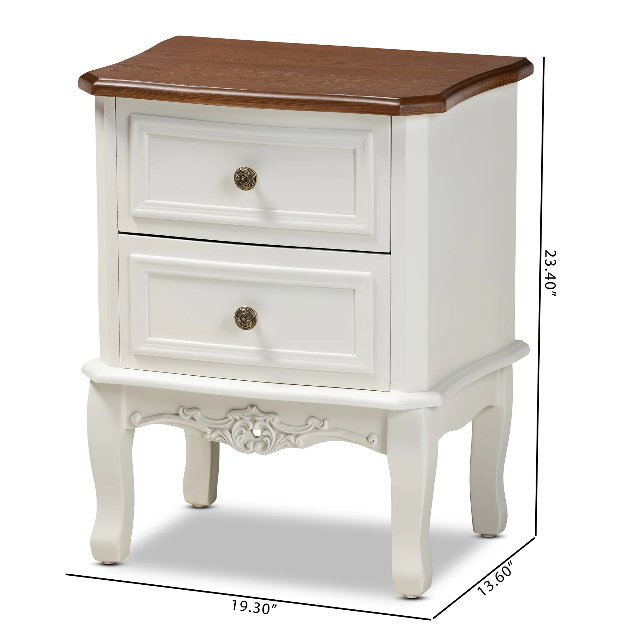 Baxton Studio Darlene Classic and Traditional French White and Cherry Brown Finished Wood 2-Drawer End Table - Image 2