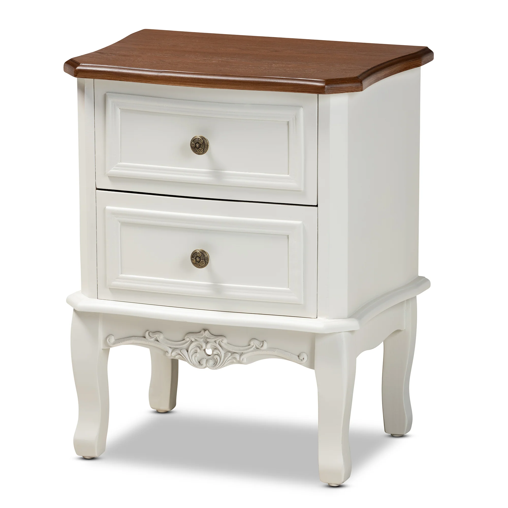 Baxton Studio Darlene Classic and Traditional French White and Cherry Brown Finished Wood 2-Drawer End Table - Image 3