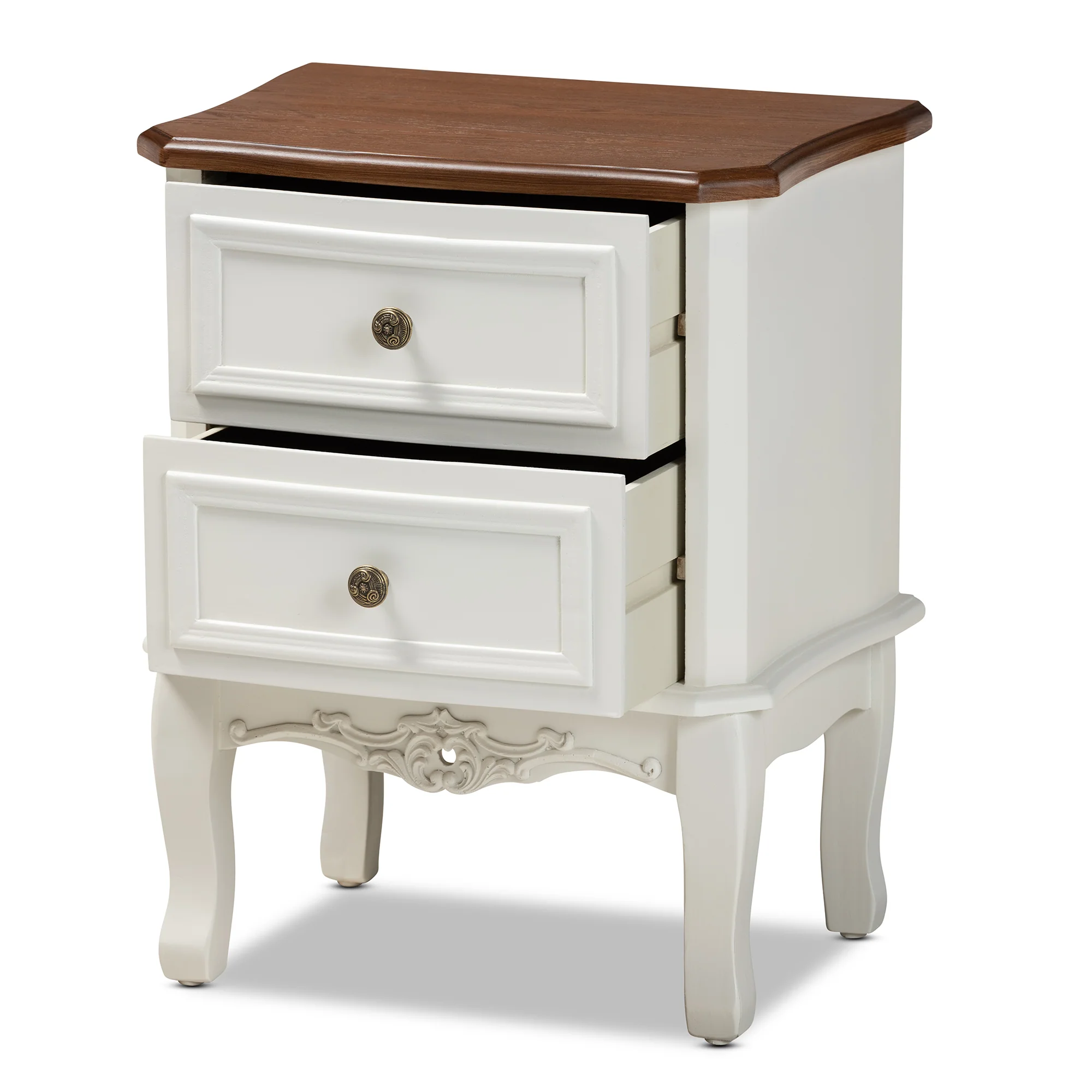 Baxton Studio Darlene Classic and Traditional French White and Cherry Brown Finished Wood 2-Drawer End Table - Image 4