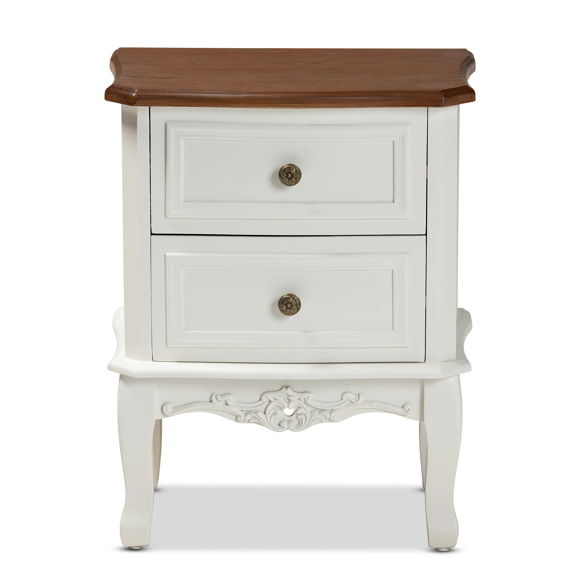 Baxton Studio Darlene Classic and Traditional French White and Cherry Brown Finished Wood 2-Drawer End Table - Image 5